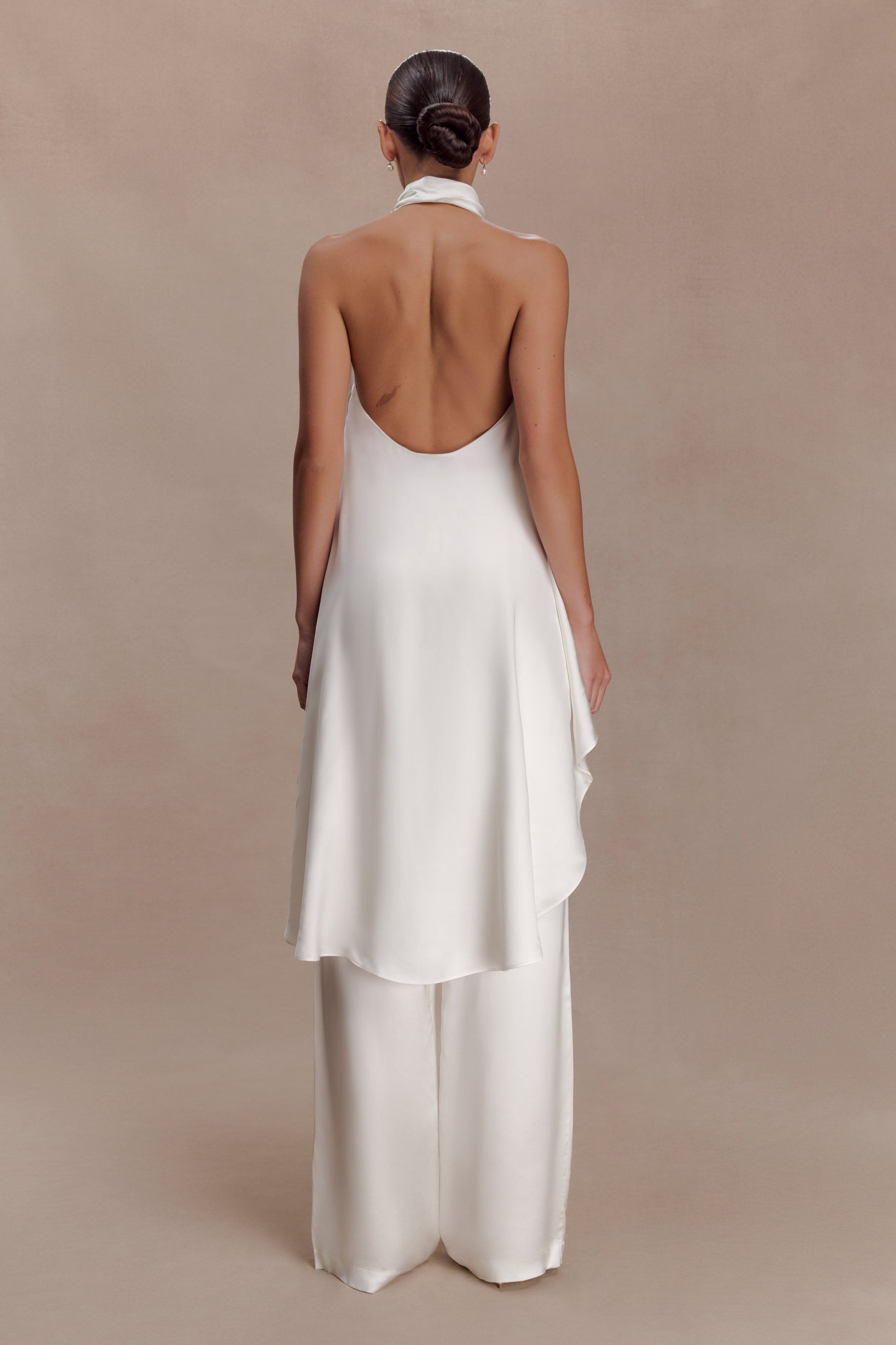 Sydney Straight Leg Satin Pants - Ivory #3