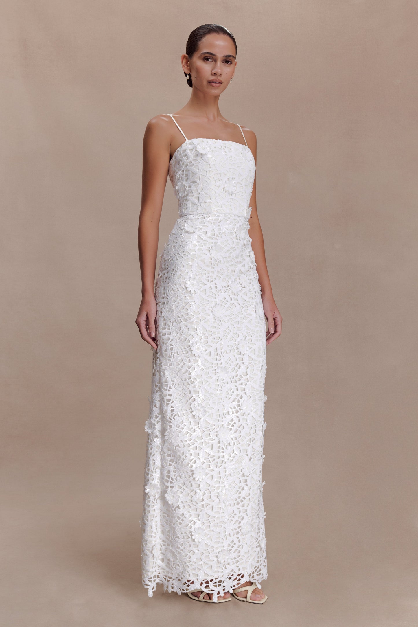 Josefa Sequin Lace Maxi Dress - White