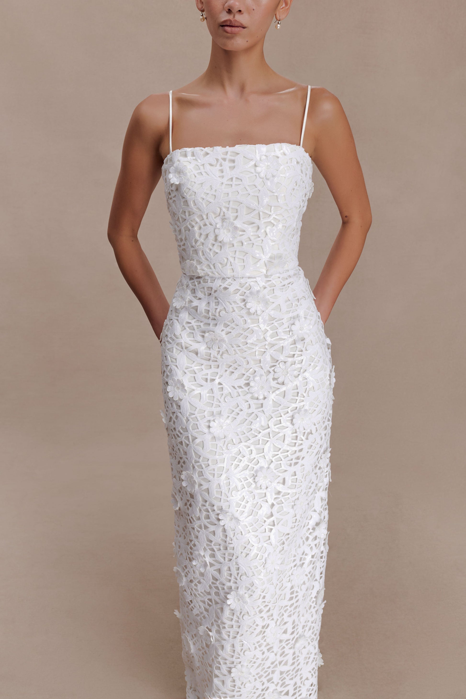 Josefa Sequin Lace Maxi Dress - White #3