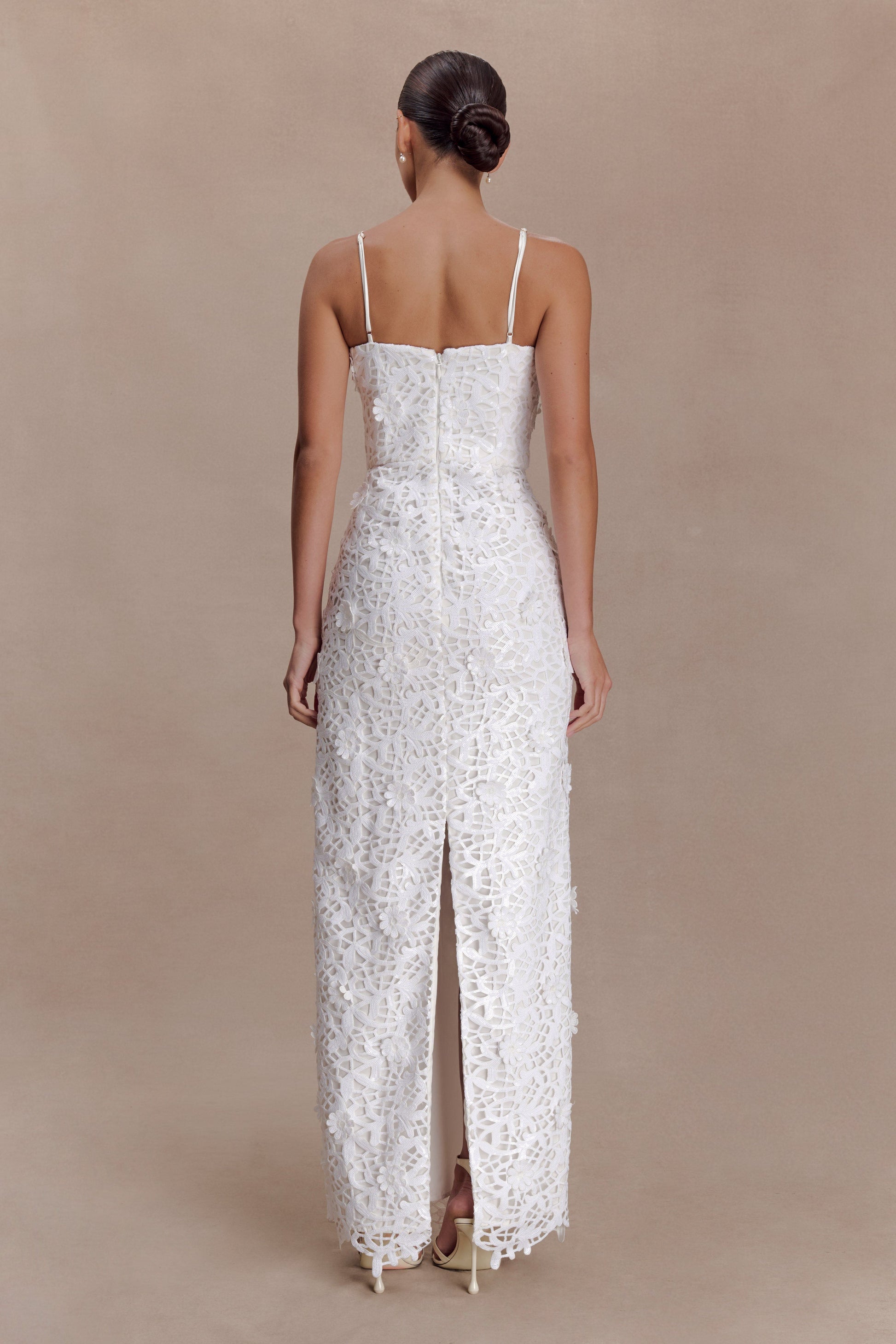 Josefa Sequin Lace Maxi Dress - White #4