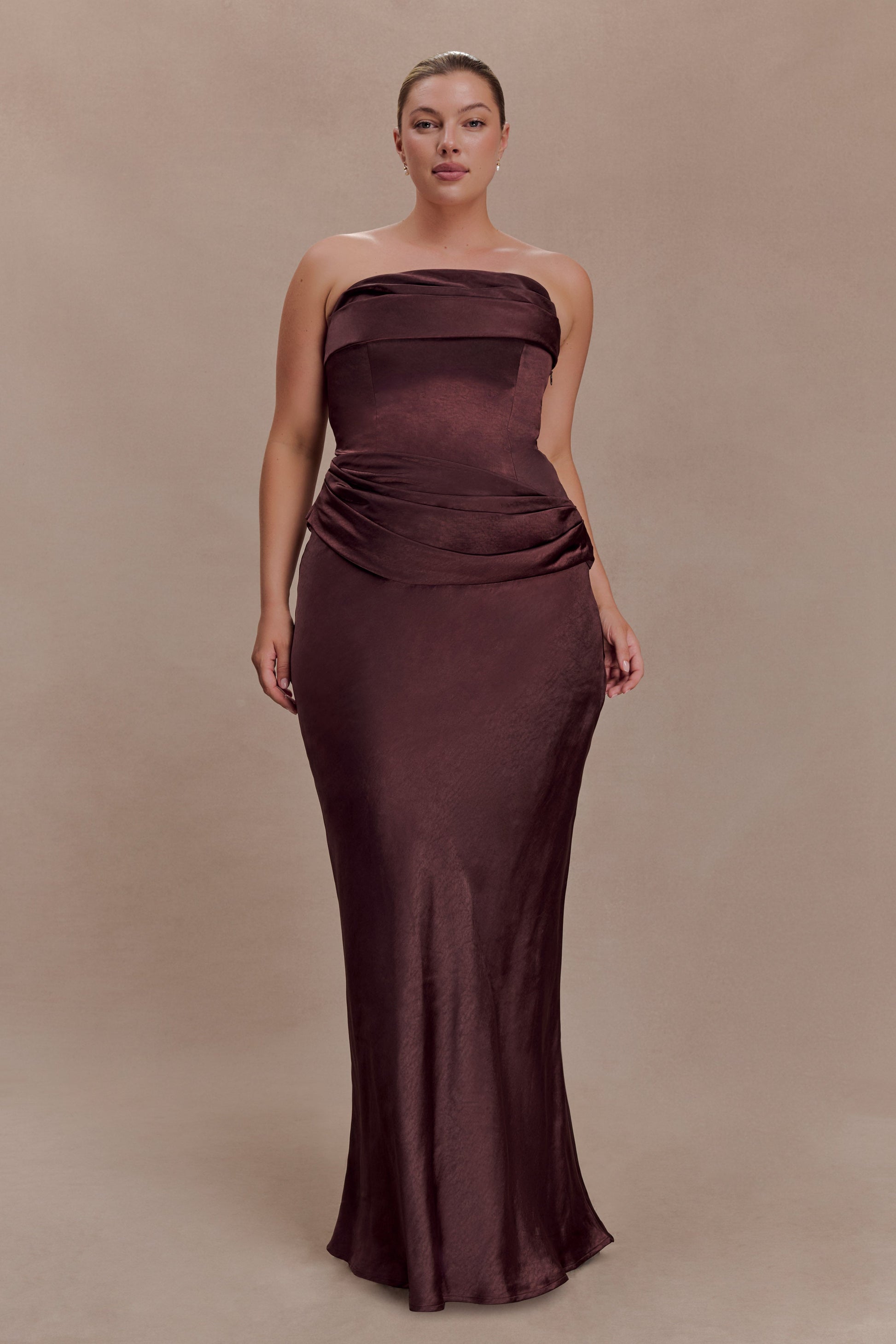Jasmine Strapless Satin Maxi Dress - Dark Chocolate #3