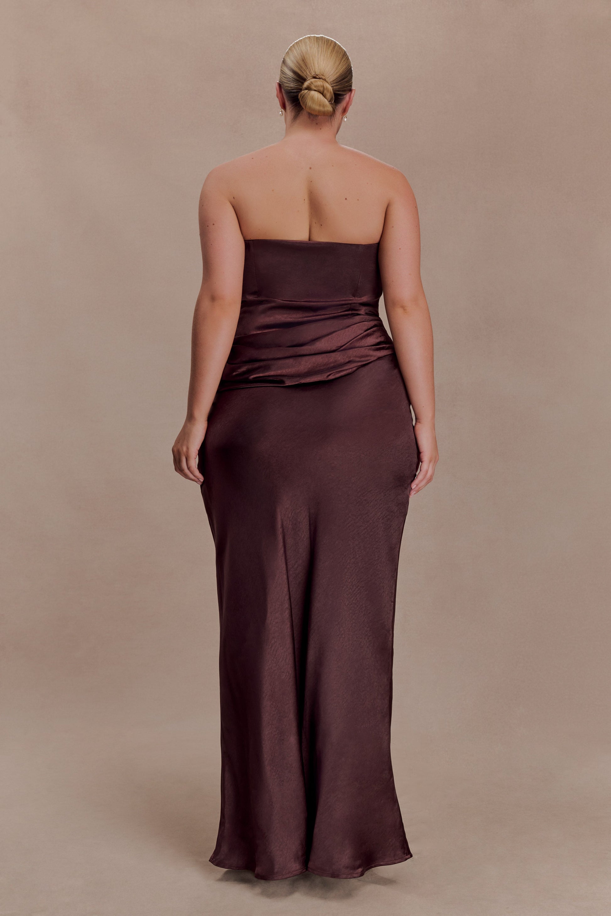 Jasmine Strapless Satin Maxi Dress - Dark Chocolate #2