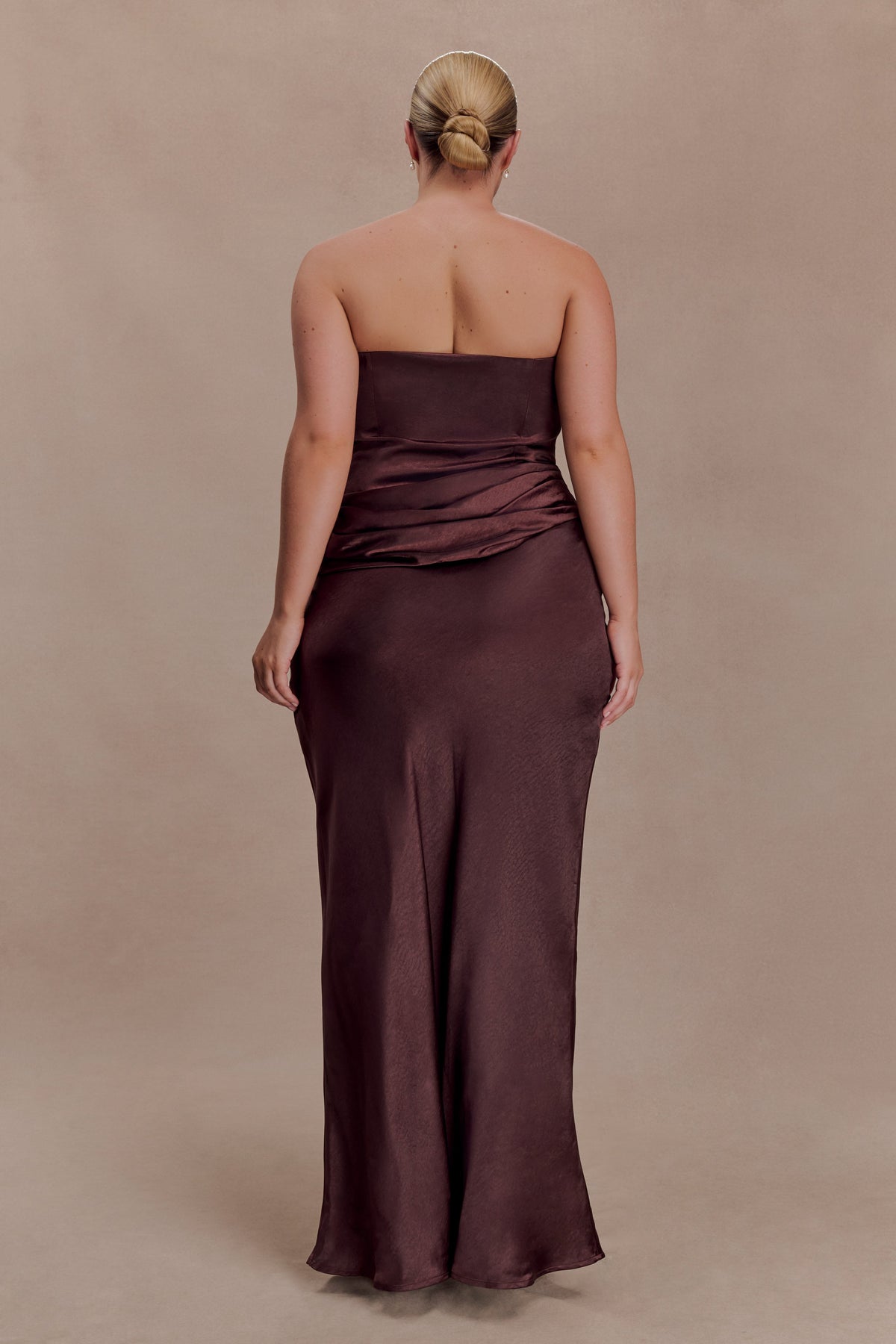 Jasmine Strapless Satin Maxi Dress - Dark Chocolate #2