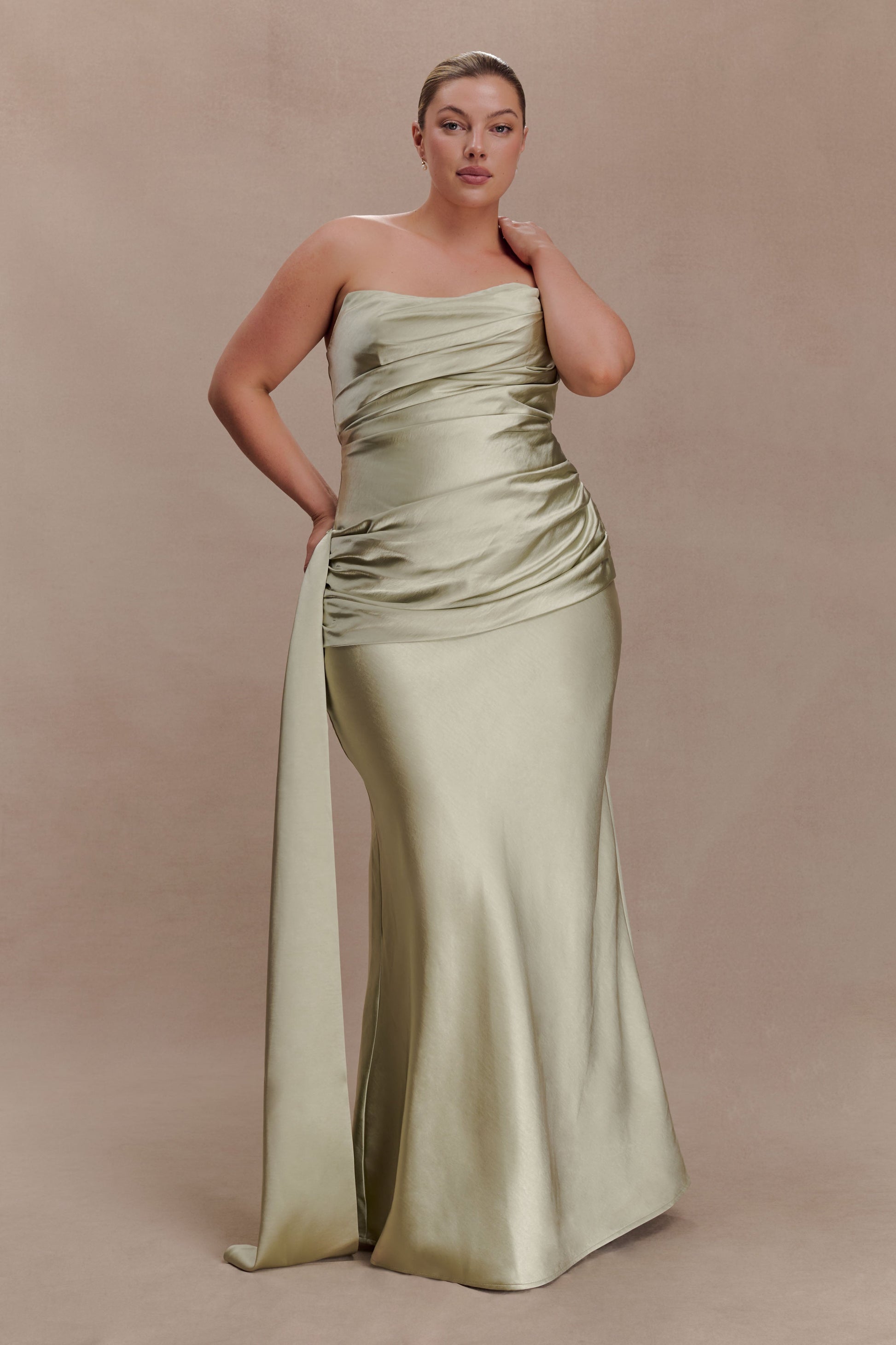 Sarah Strapless Maxi Dress With Waist Tie - Sage