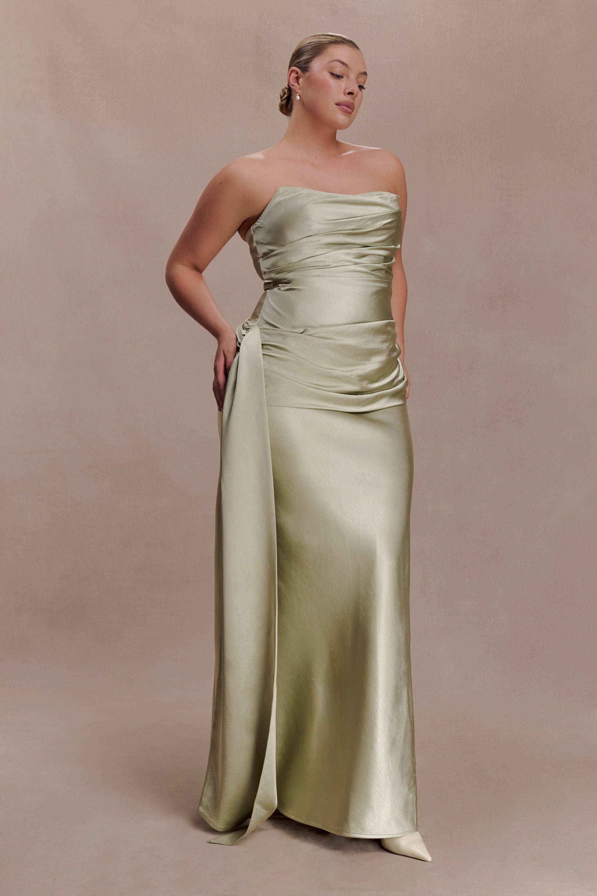Sarah Strapless Maxi Dress With Waist Tie - Sage #4
