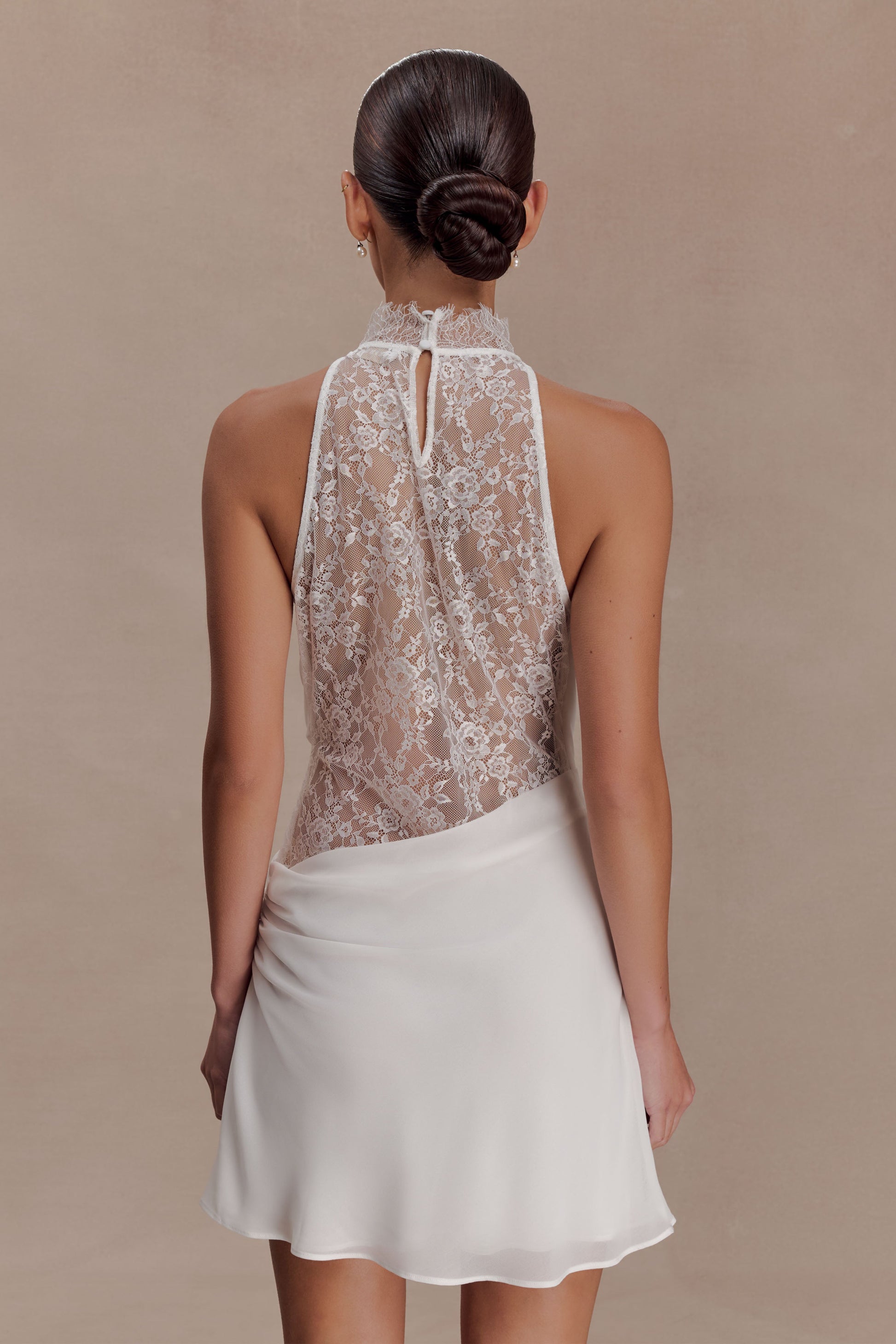 Arra Chiffon And Lace Halter Mini Dress - White #2