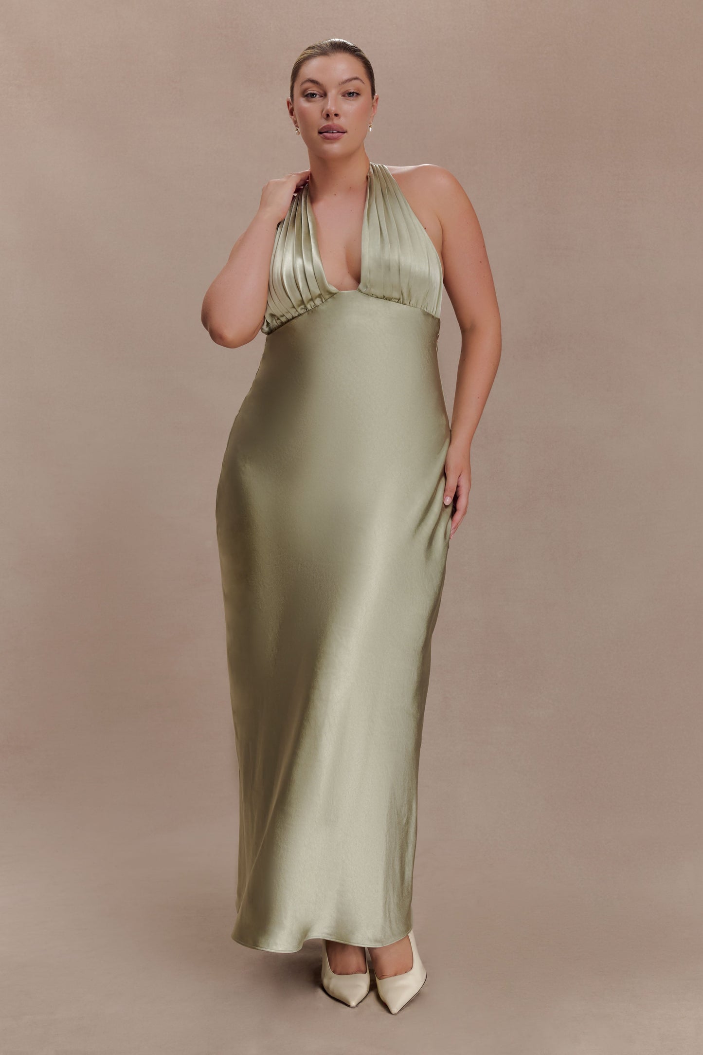 Alice Satin Halter Maxi Dress - Sage