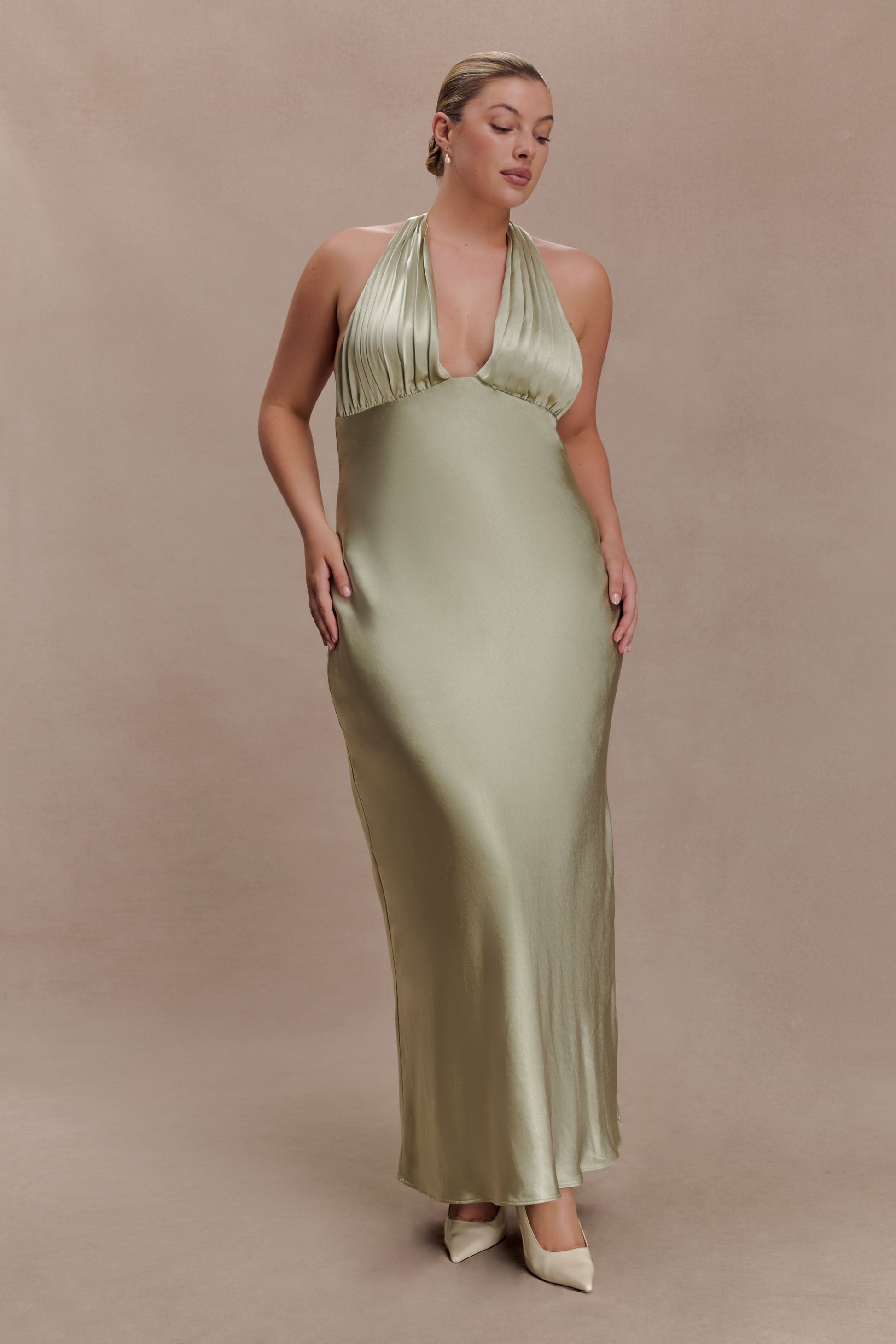 Alice Satin Halter Maxi Dress - Sage #8