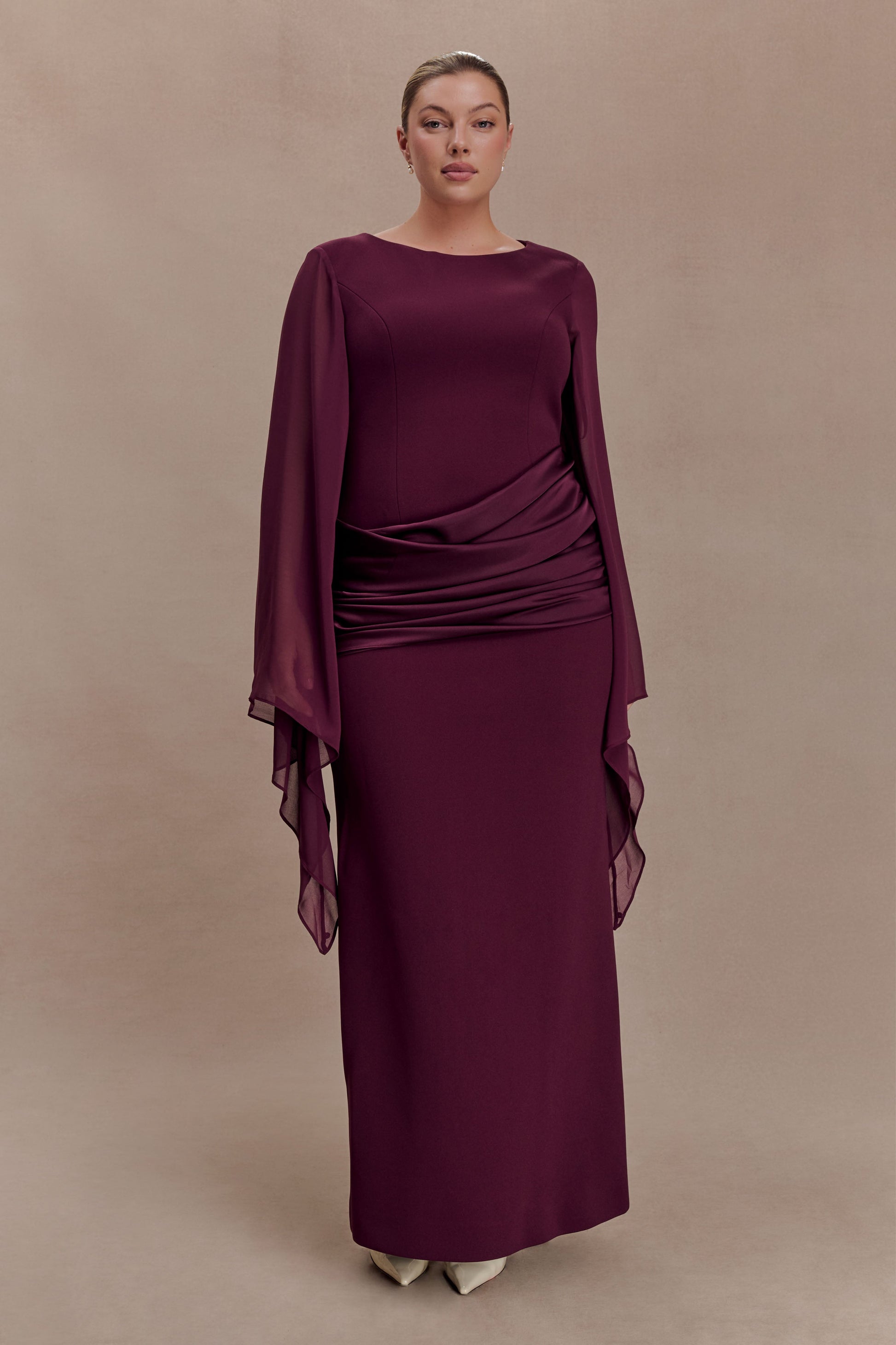Samantha Waterfall Sleeves Maxi Dress - Wine #6