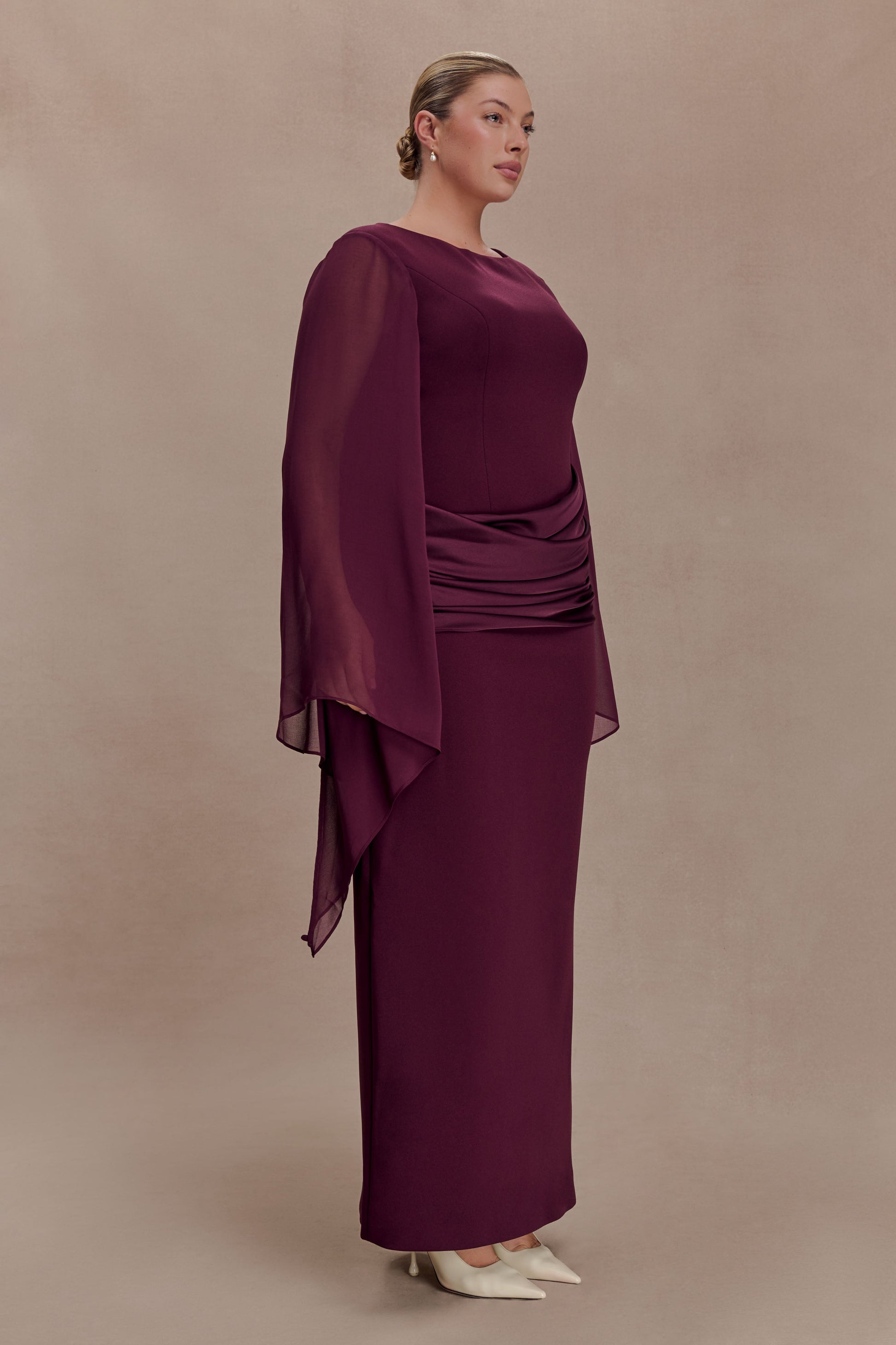 Samantha Waterfall Sleeves Maxi Dress - Wine #8