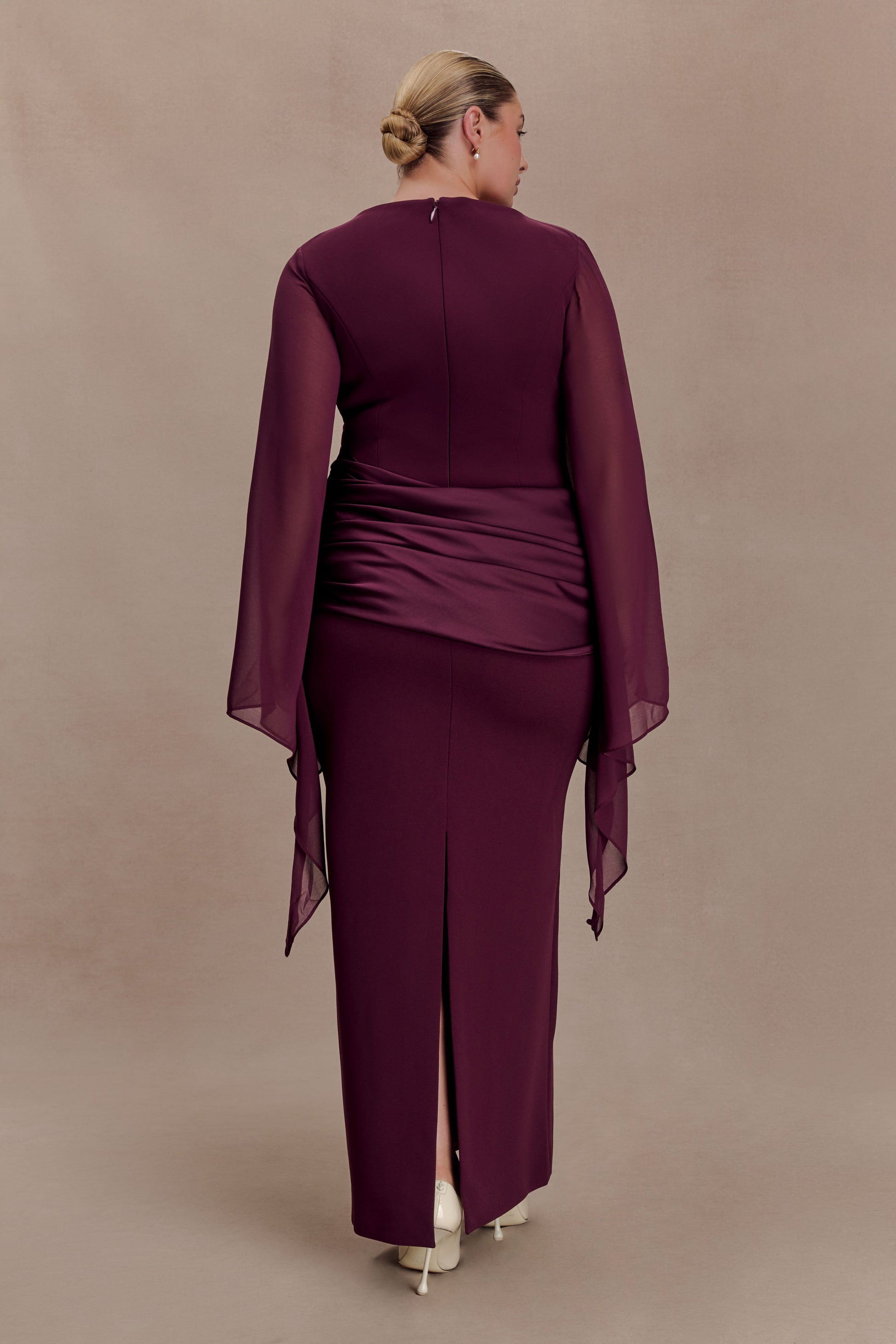 Samantha Waterfall Sleeves Maxi Dress - Wine #7