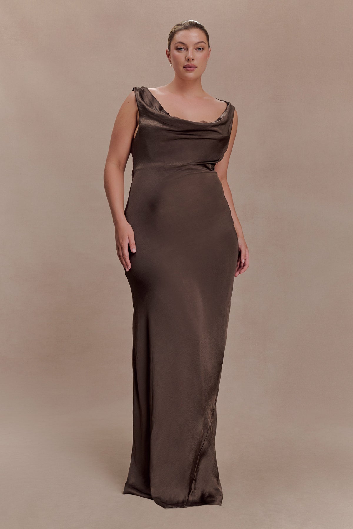 Ashley Cowl Neck Lace And Satin Maxi Dress - Mocha #2