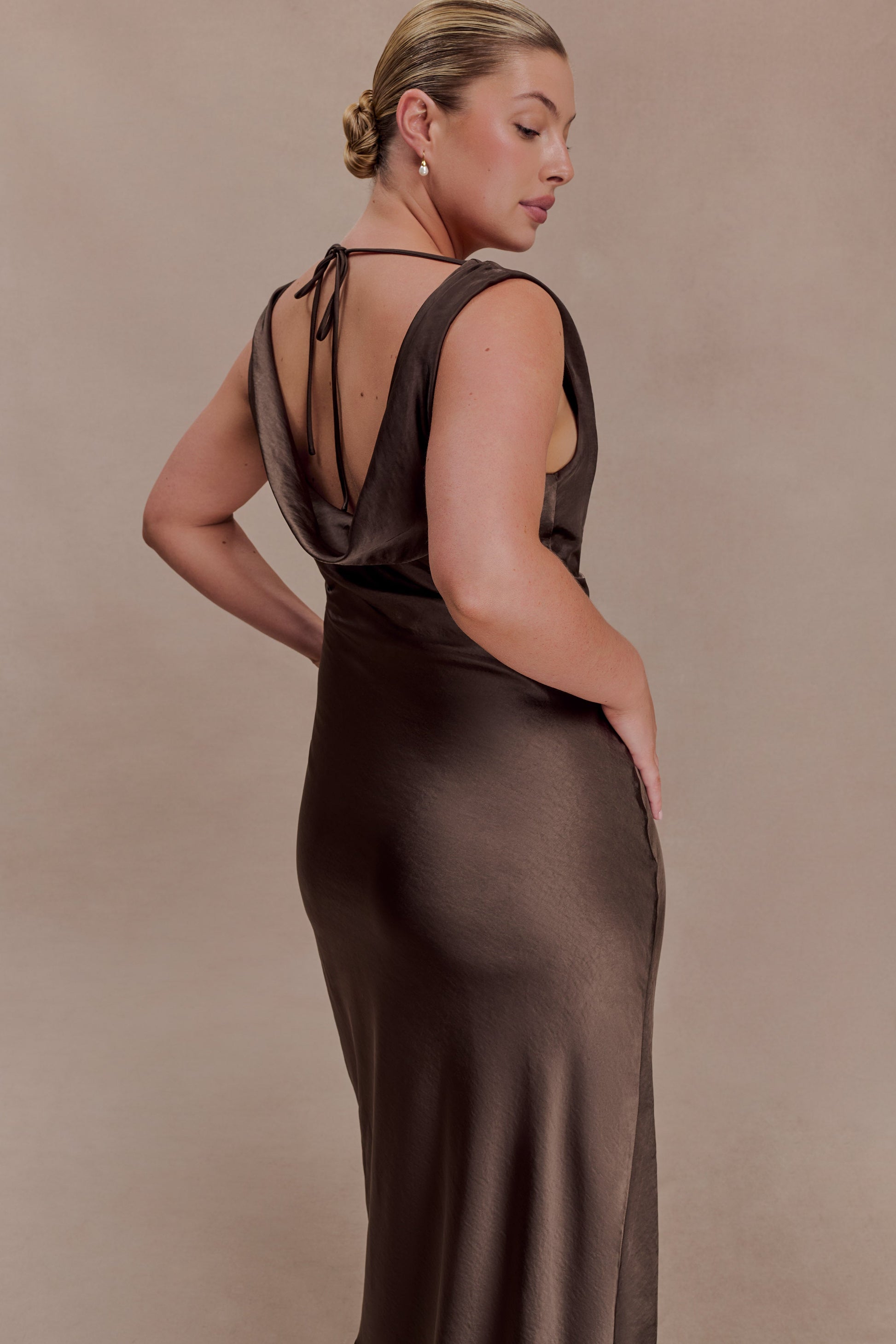 Ashley Cowl Neck Lace And Satin Maxi Dress - Mocha #3