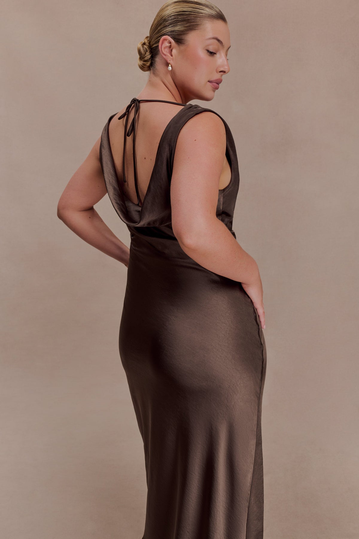 Ashley Cowl Neck Lace And Satin Maxi Dress - Mocha #7