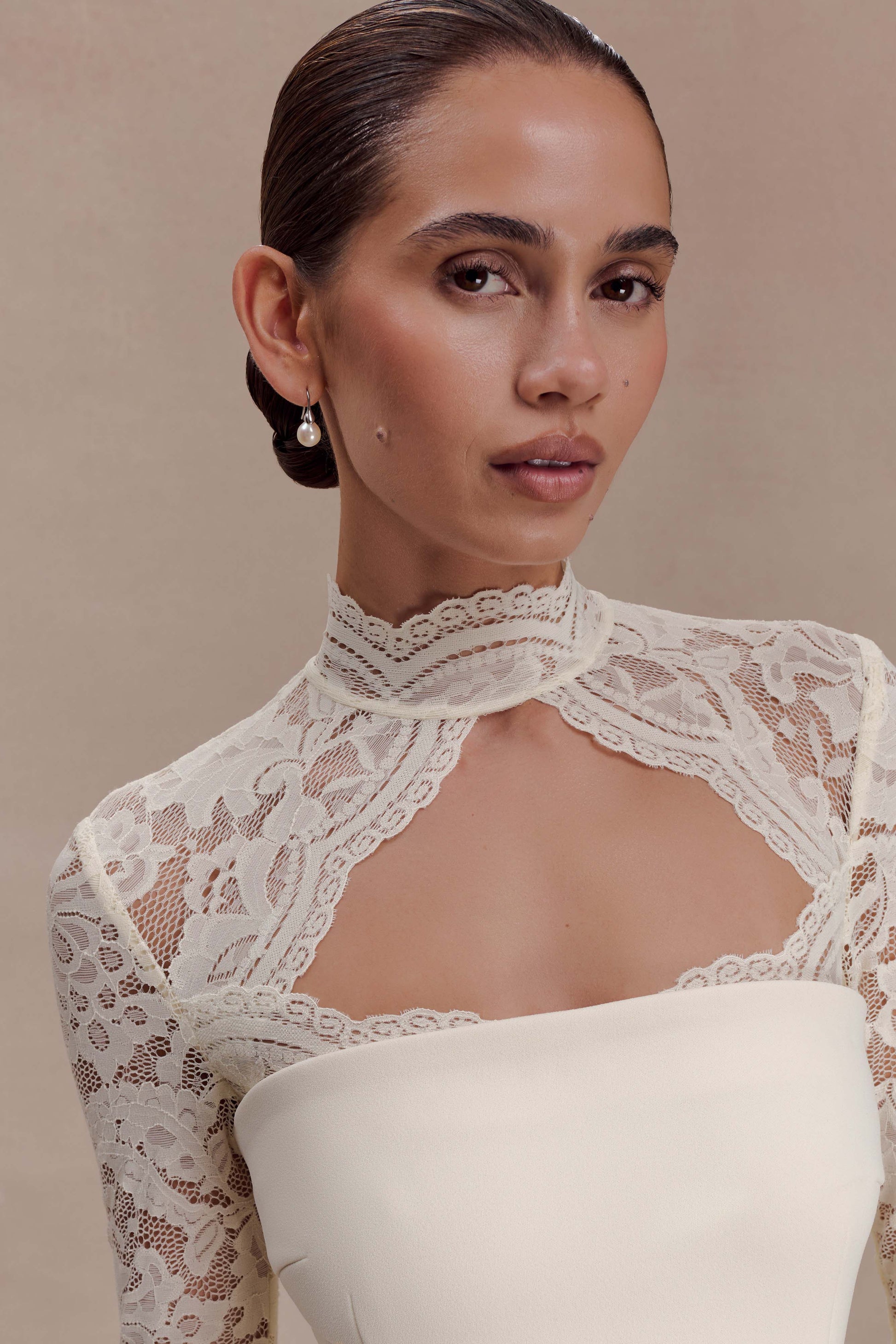 Aurelie Long Sleeve Lace Maxi Dress - Ivory #5