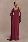 Rhea Detachable Cape Jersey Maxi Dress - Wine