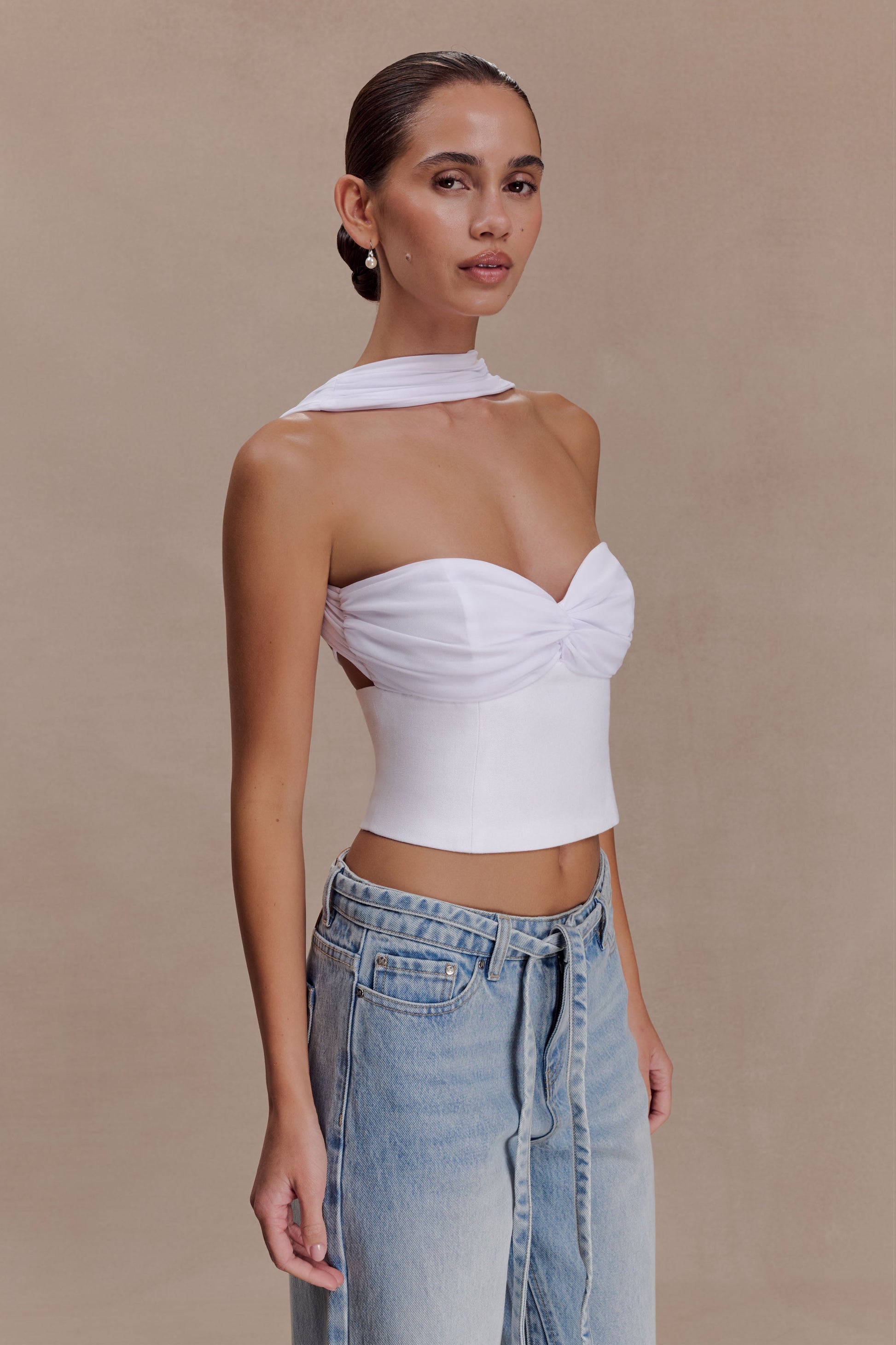 Talia Chiffon And Linen Halter Top - White #3