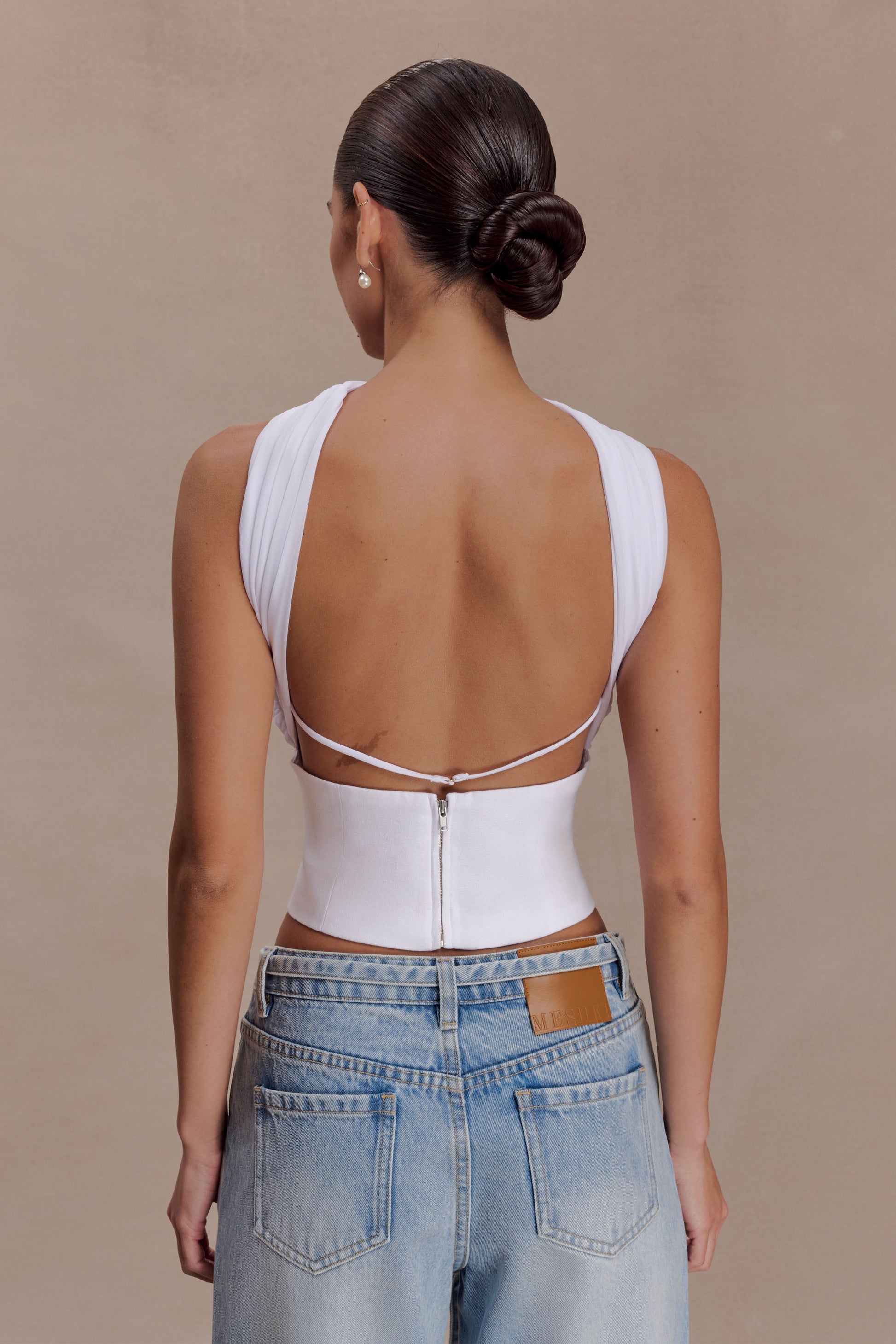 Talia Chiffon And Linen Halter Top - White #2