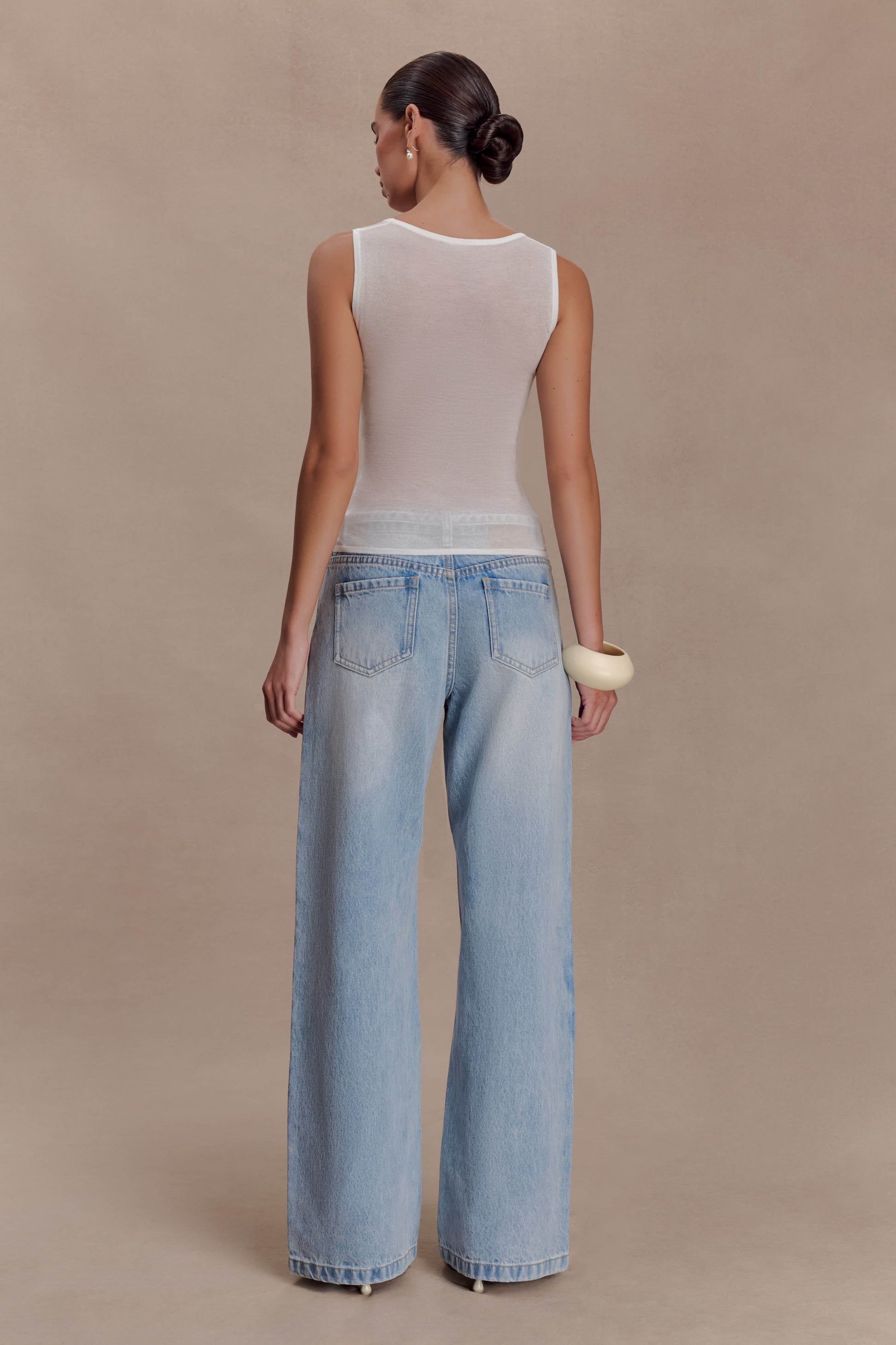 Perrie Mid Rise Straight Leg Tie Jeans - Washed Light Blue #2