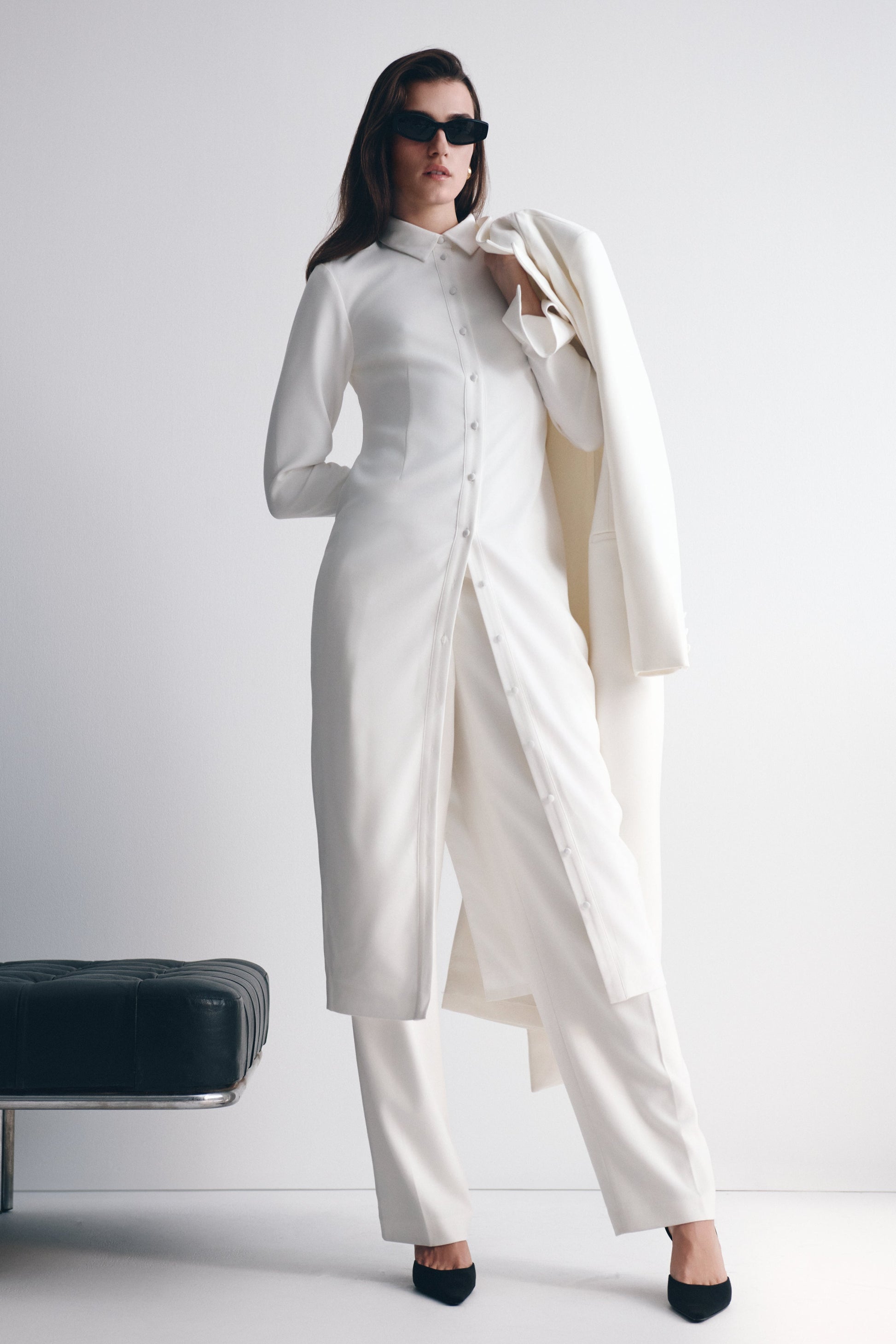 Dorian Fitted Shirt Midi Dress - White #2