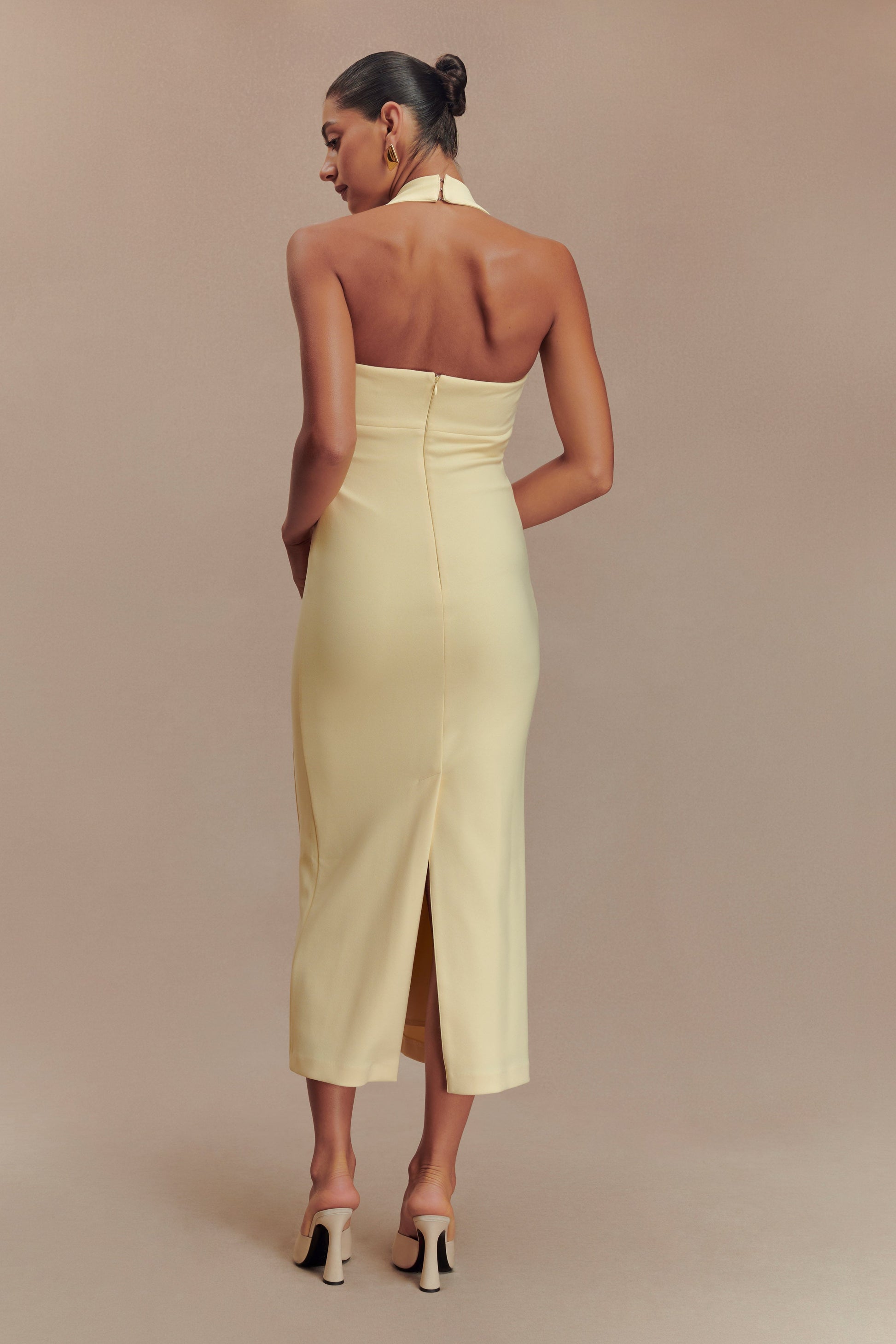 Amelita Suiting Halter Midi Dress - Pale Lemon #2