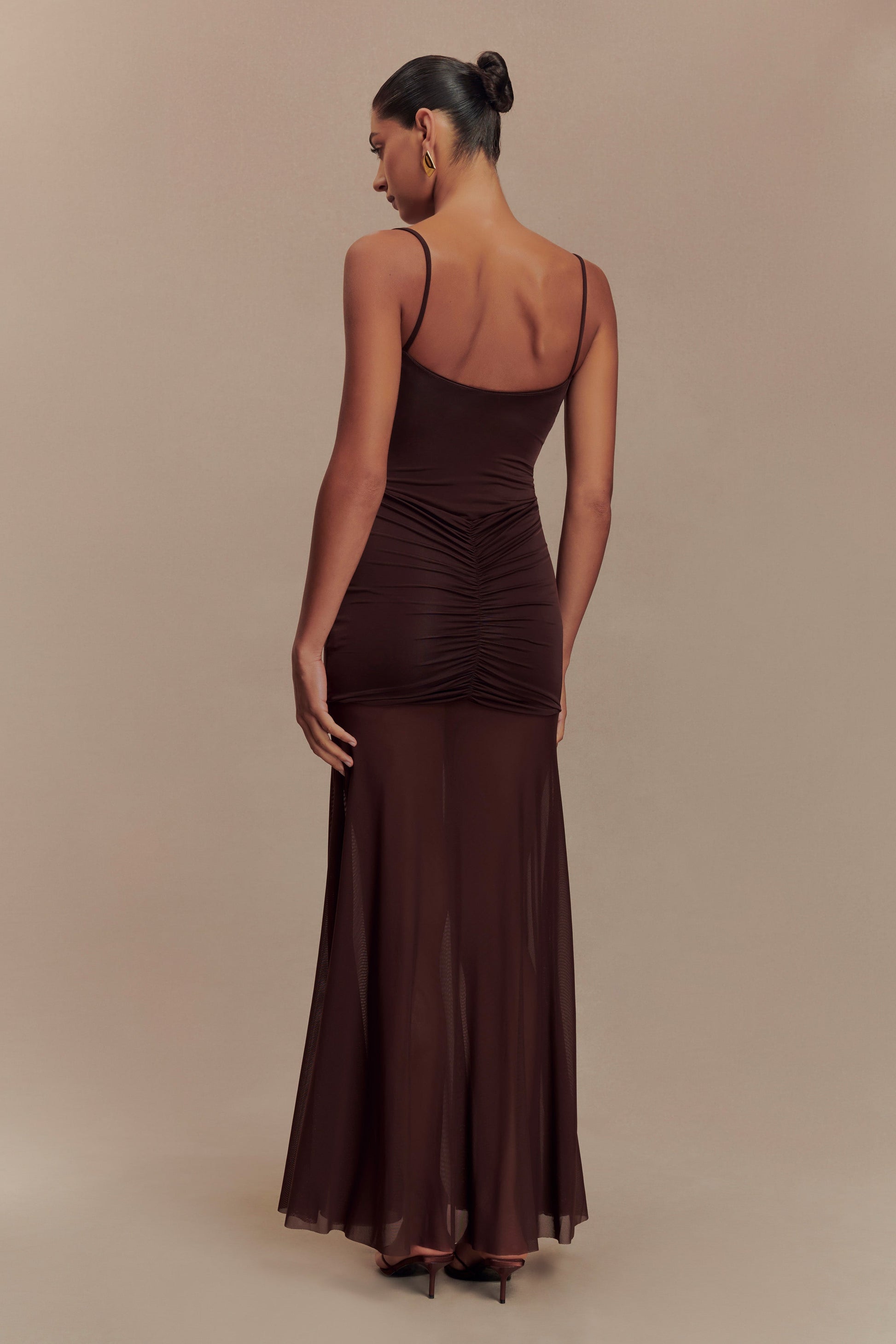 Delaney Slinky And Mesh Maxi Dress - Chocolate #2