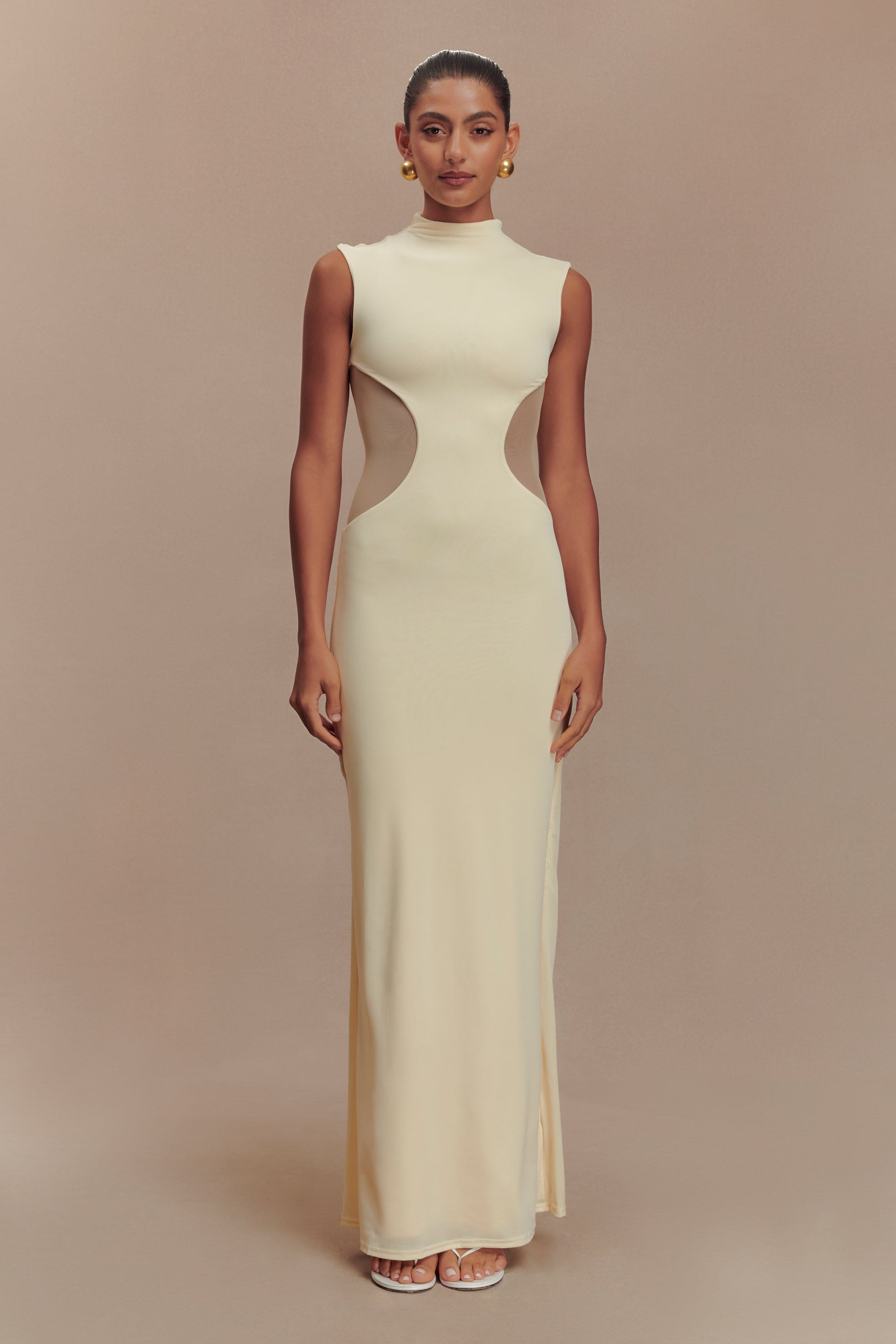 Massie Slinky And Mesh Maxi Dress - Lemon #2