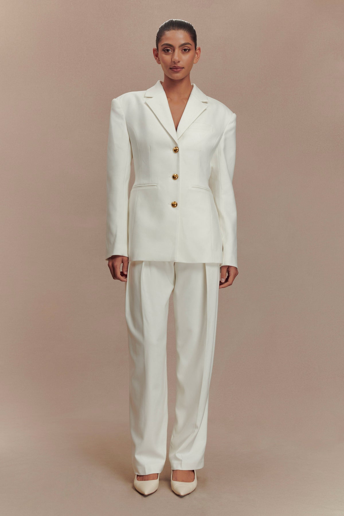 Penelope Pleated High Waisted Pants - Ivory #2