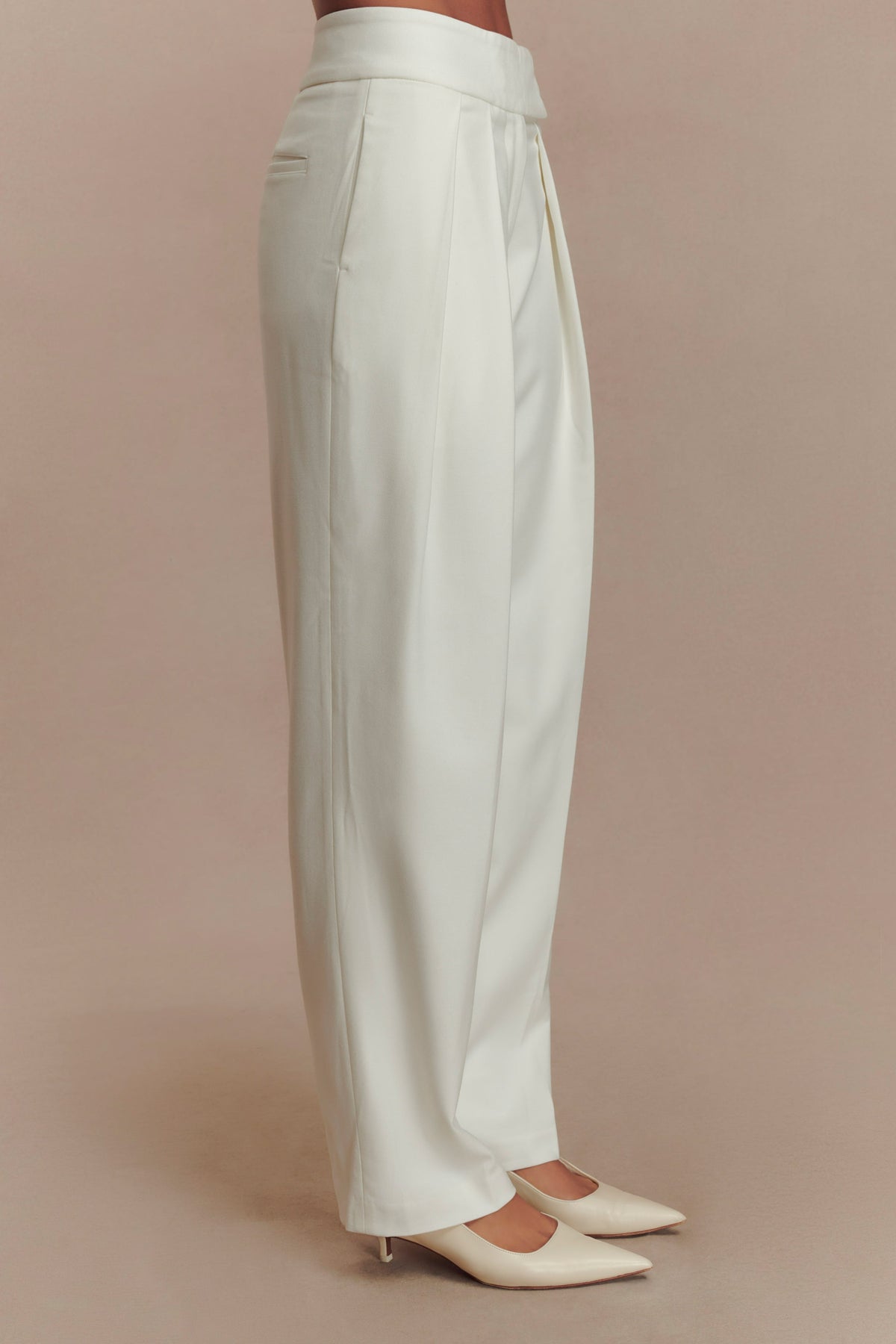 Penelope Pleated High Waisted Pants - Ivory #6