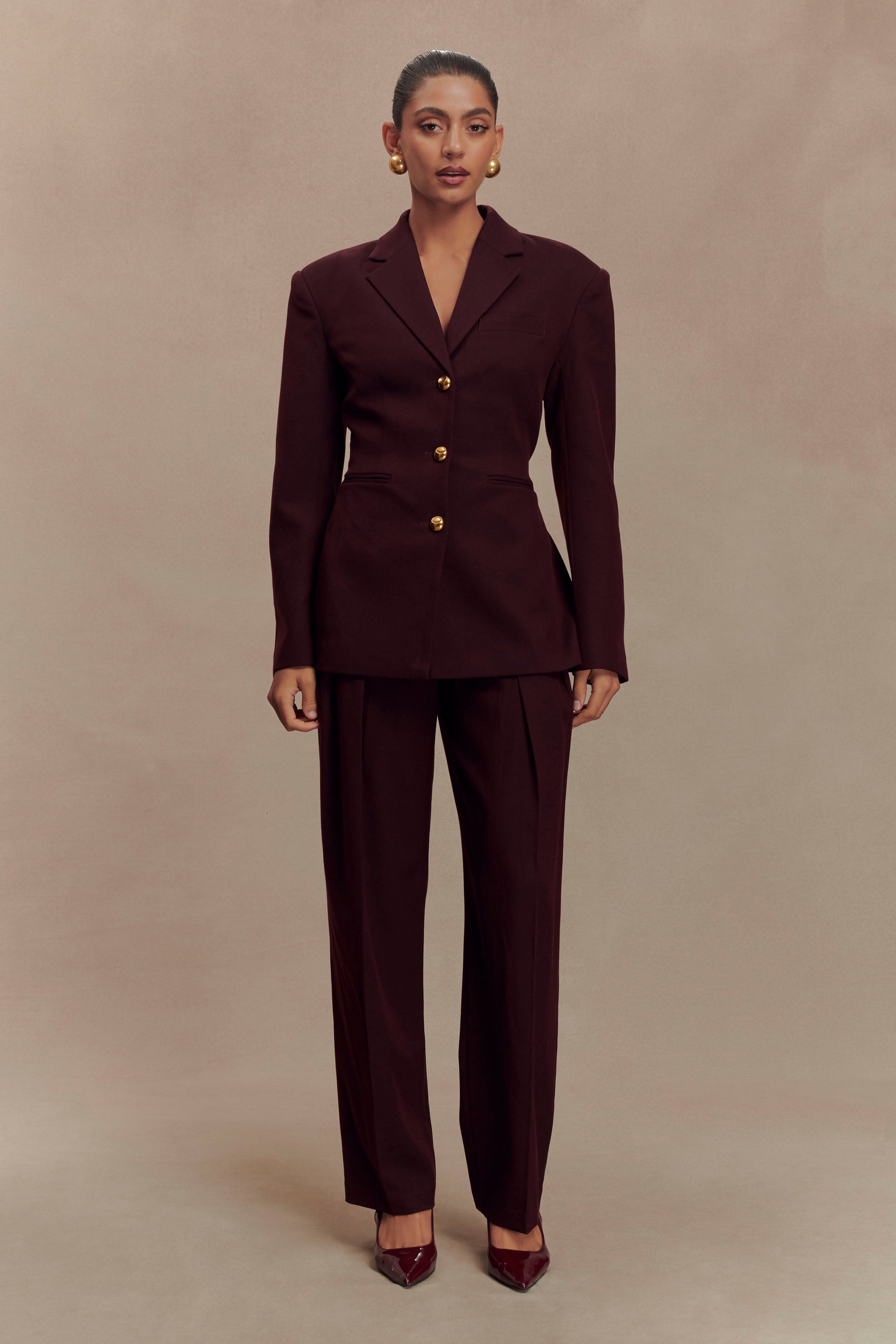 Penelope Pleated High Waisted Pants - Mahogany #4