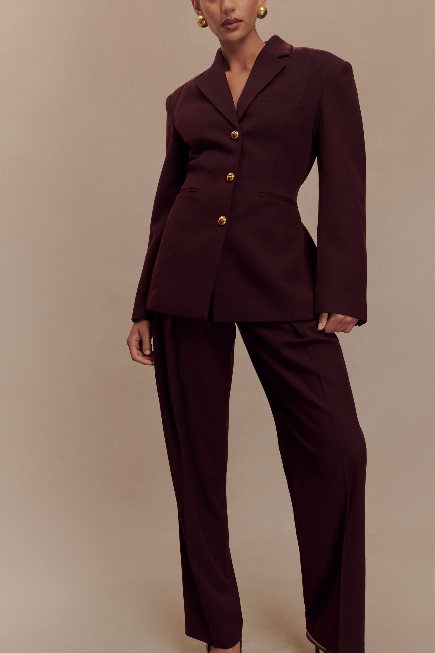 Penelope Pleated High Waisted Pants - Mahogany