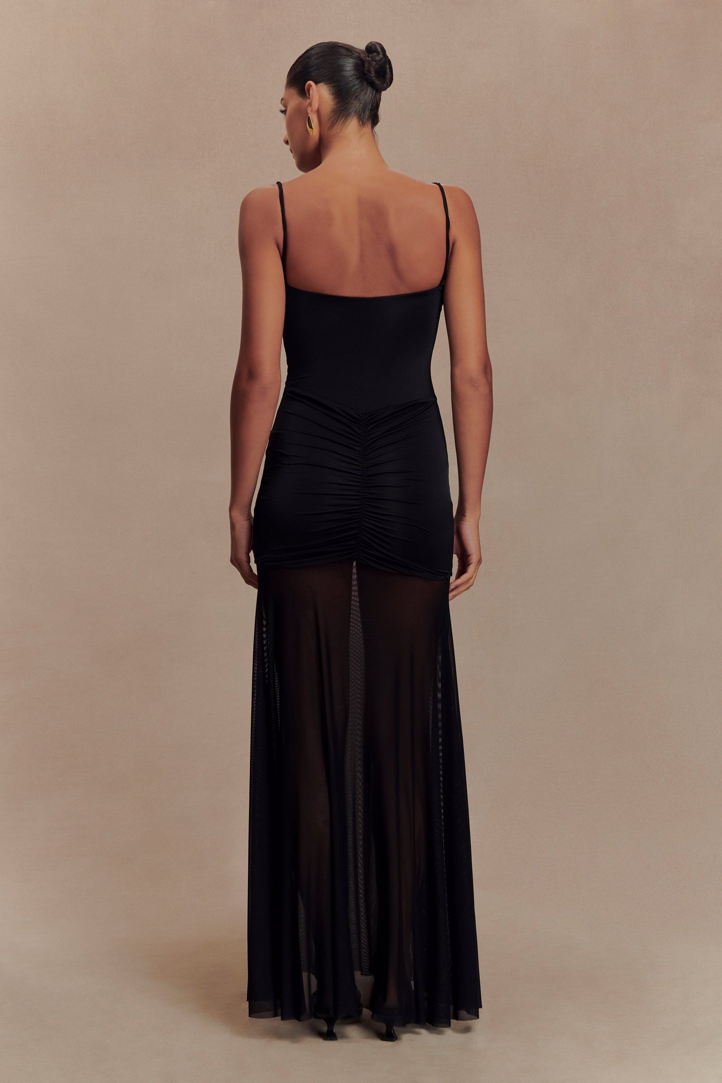 Delaney Slinky And Mesh Maxi Dress - Black
