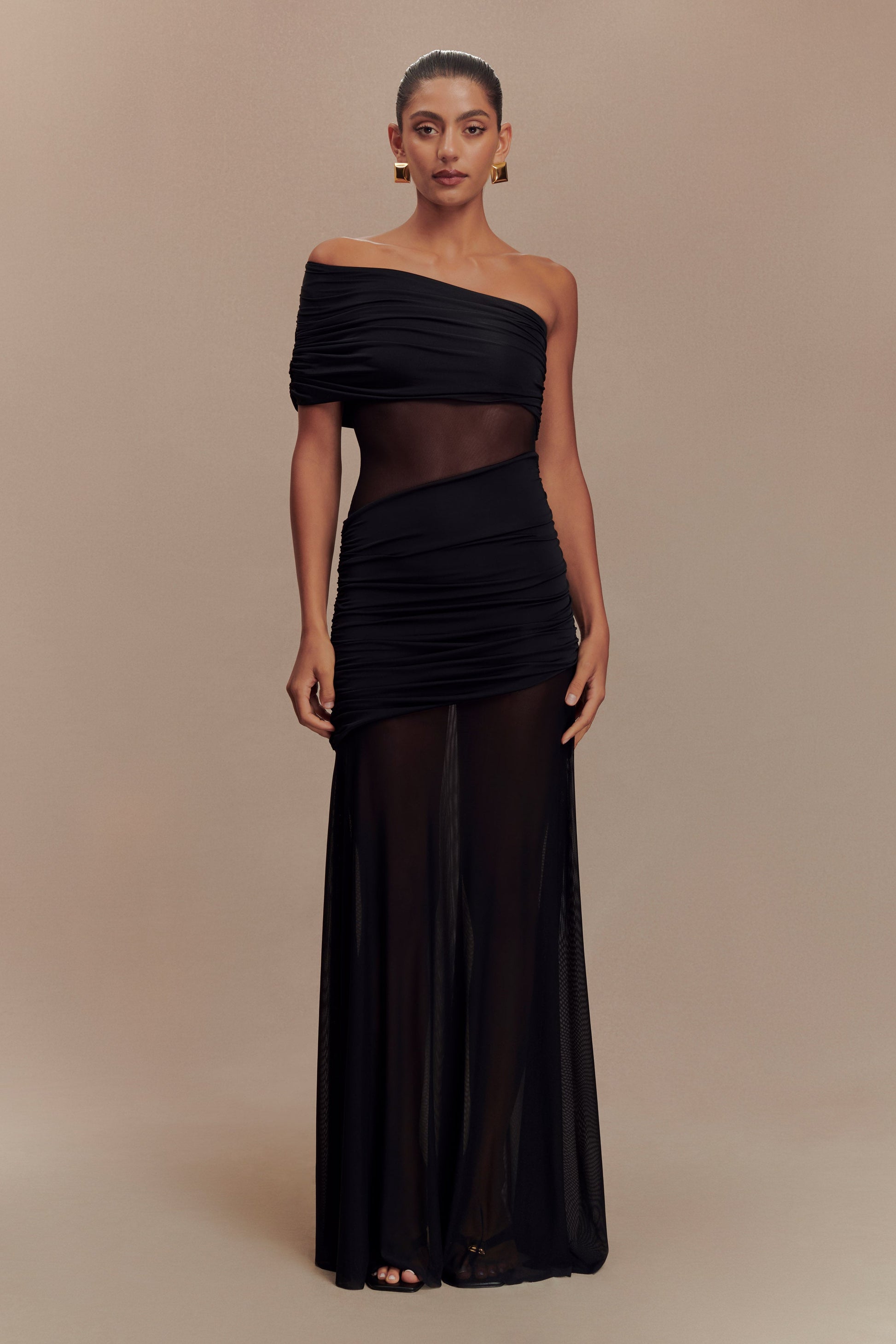 Dallas One Shoulder Mesh Maxi Dress - Black #3