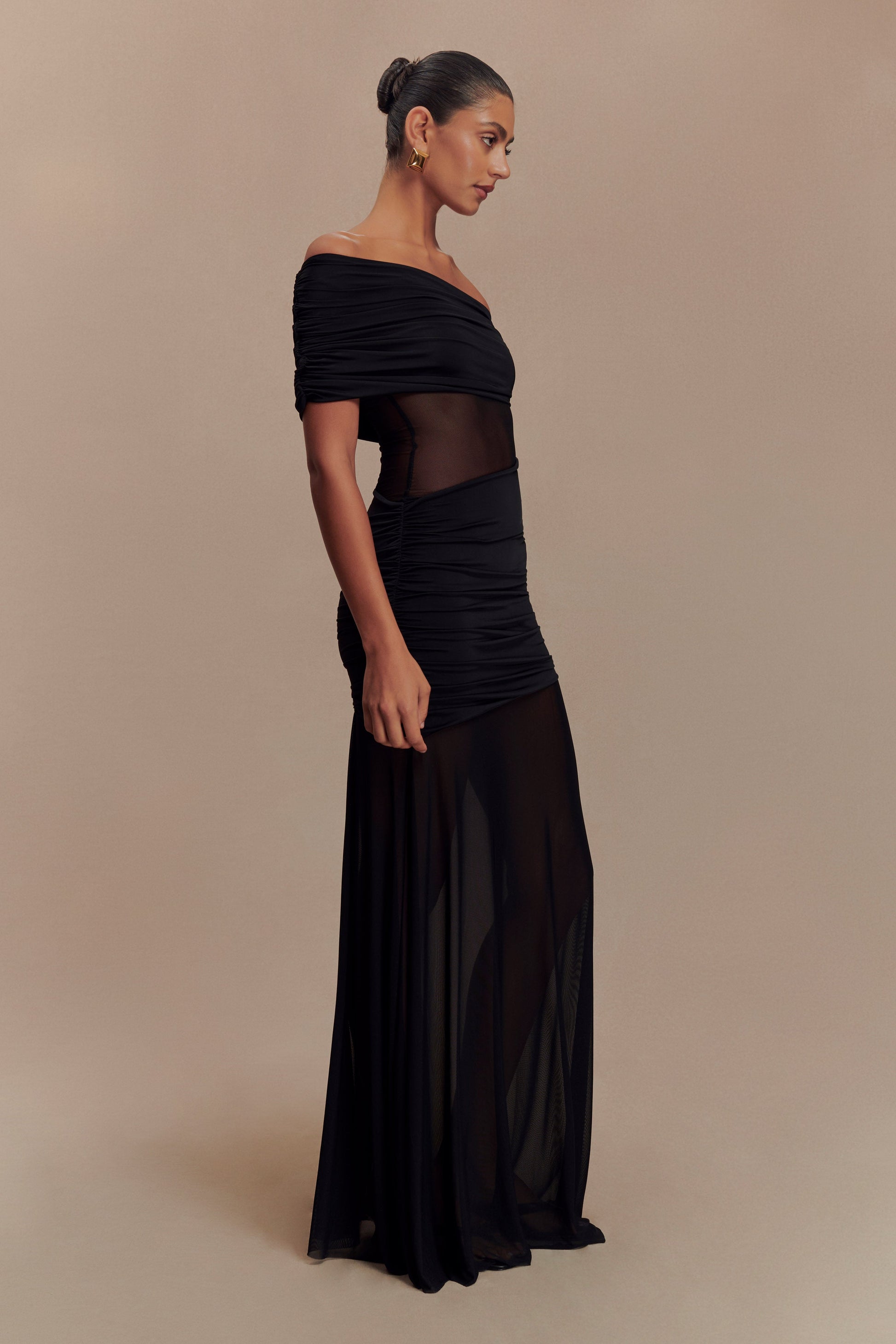 Dallas One Shoulder Mesh Maxi Dress - Black #6