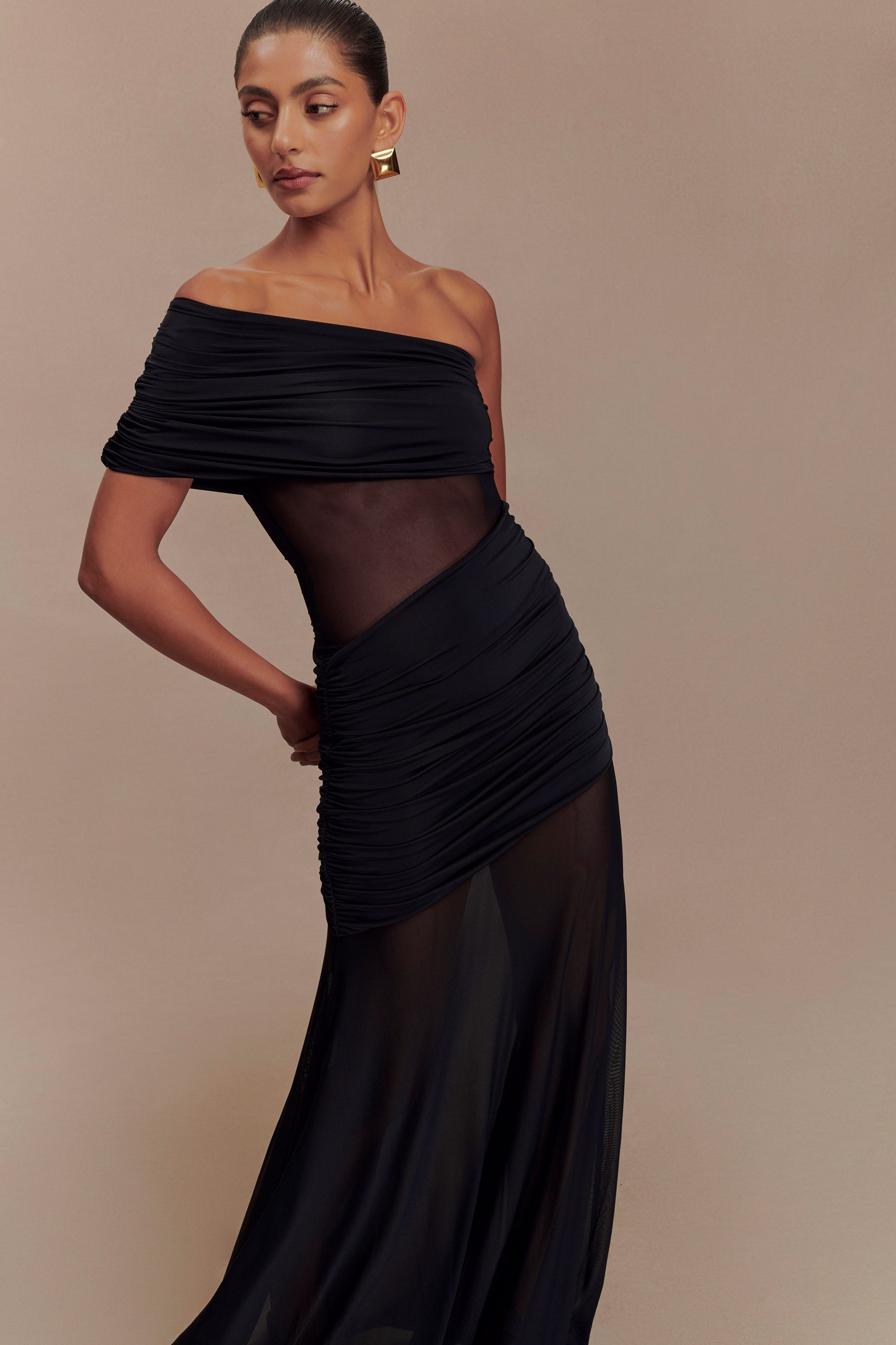 Dallas One Shoulder Mesh Maxi Dress - Black #8