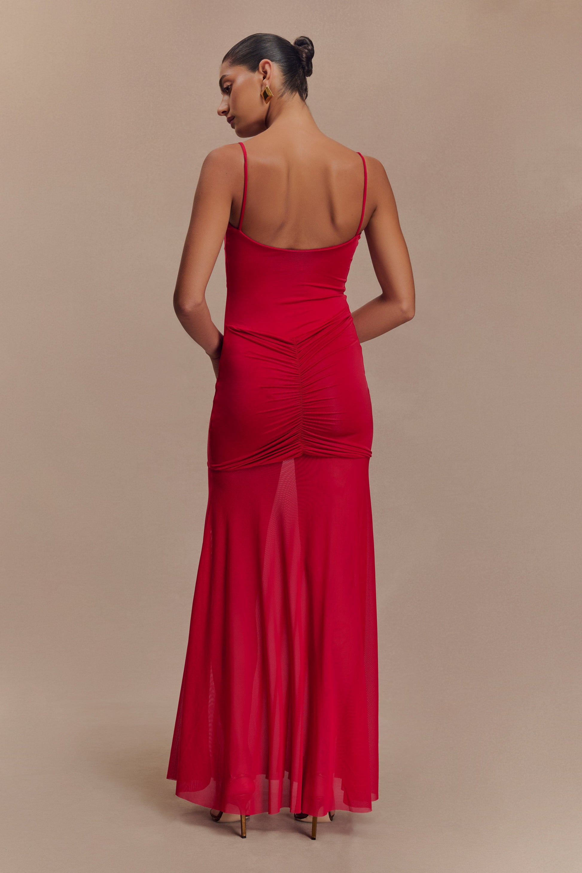 Delaney Slinky And Mesh Maxi Dress - Red #2