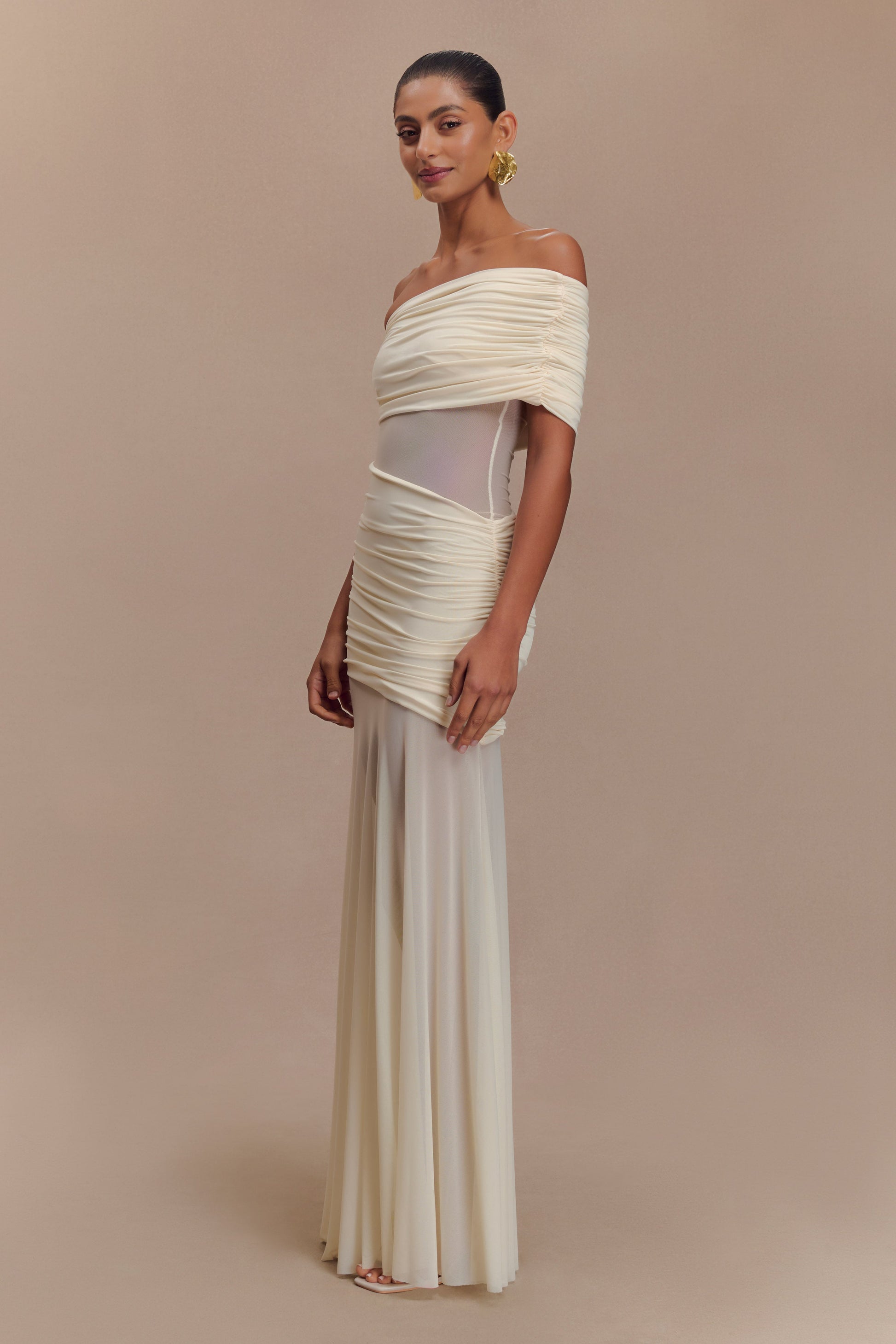 Dallas One Shoulder Mesh Maxi Dress - Ivory #6