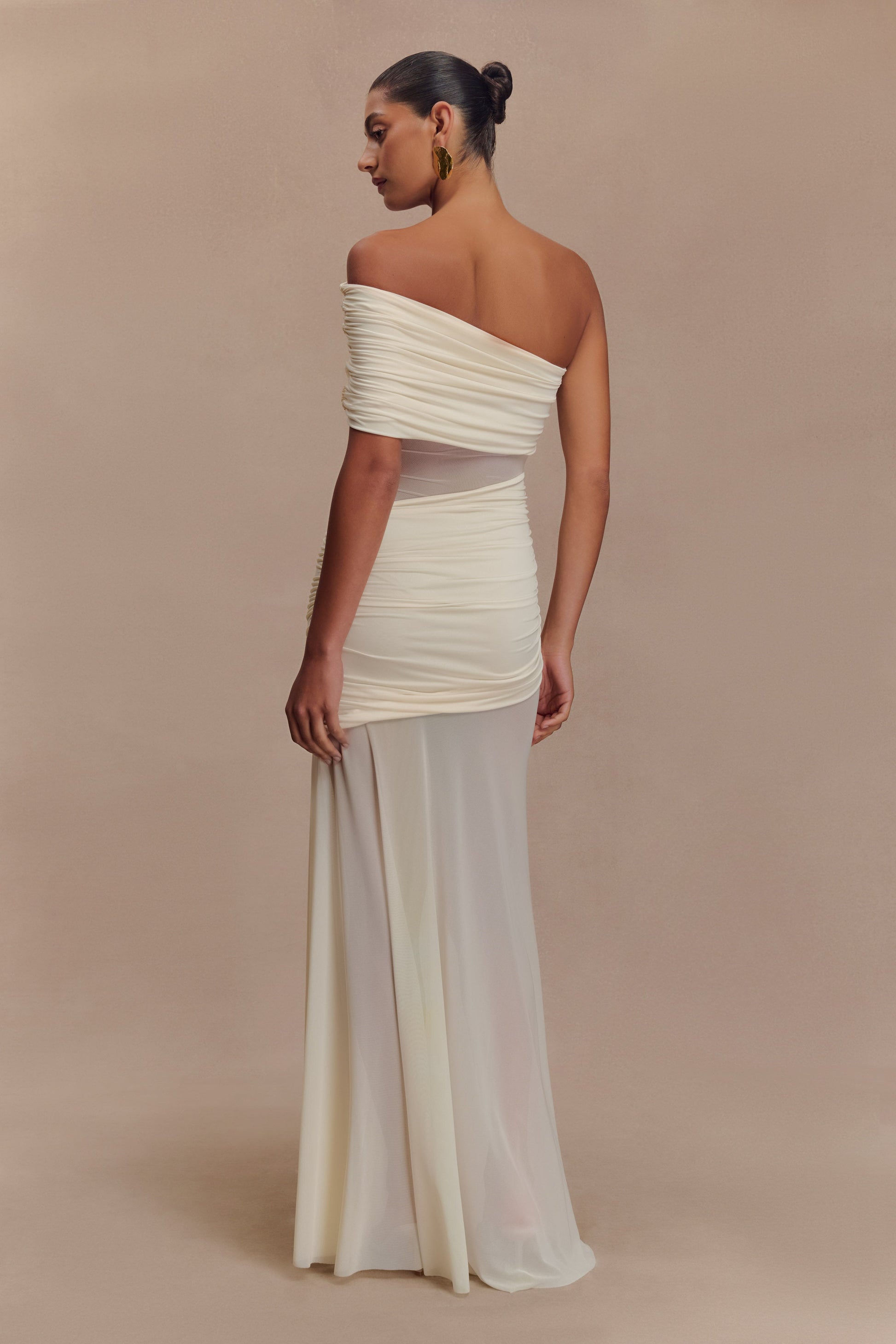 Dallas One Shoulder Mesh Maxi Dress - Ivory #4