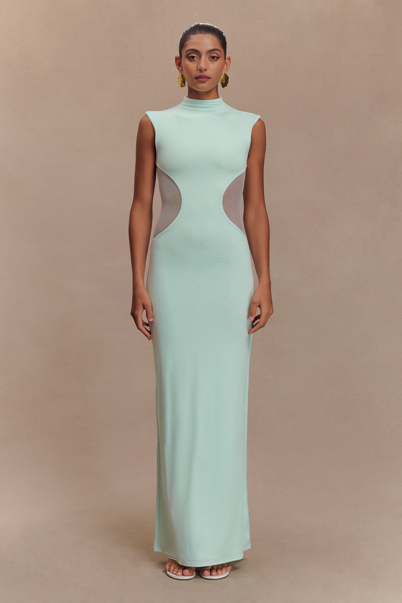 Massie Slinky And Mesh Maxi Dress - Lagoon