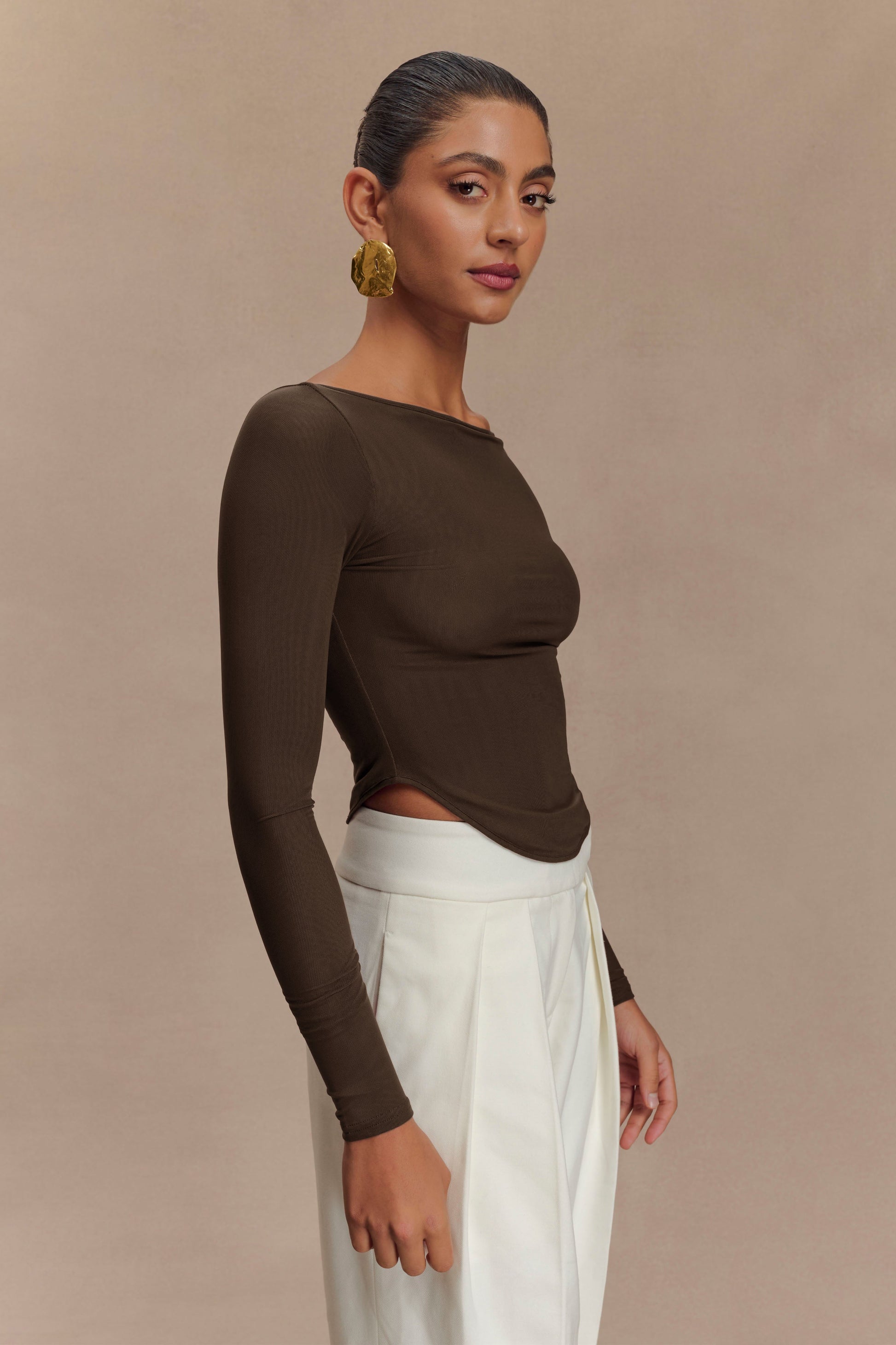 Colette Boat Neck Mesh Top - Dark Chocolate #4
