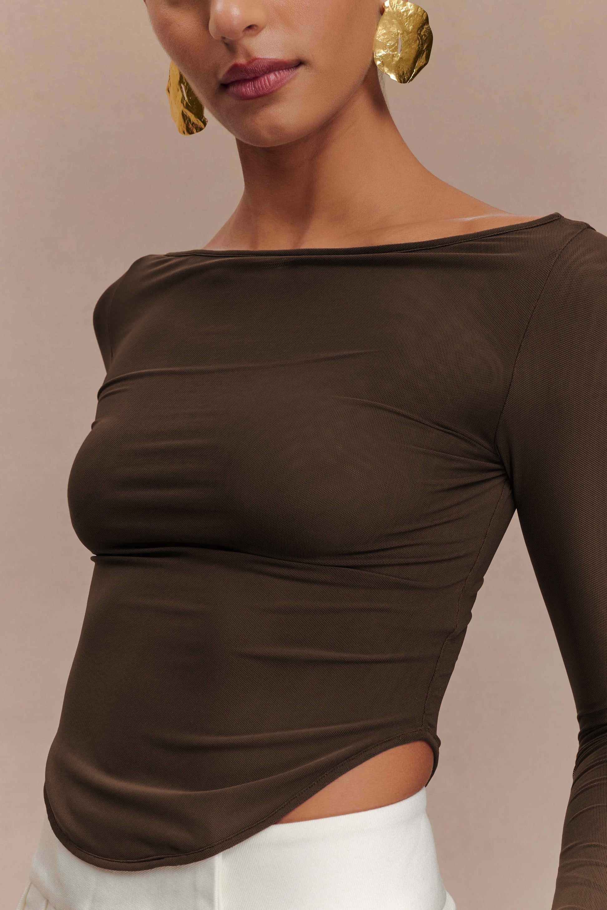 Colette Boat Neck Mesh Top - Dark Chocolate #3
