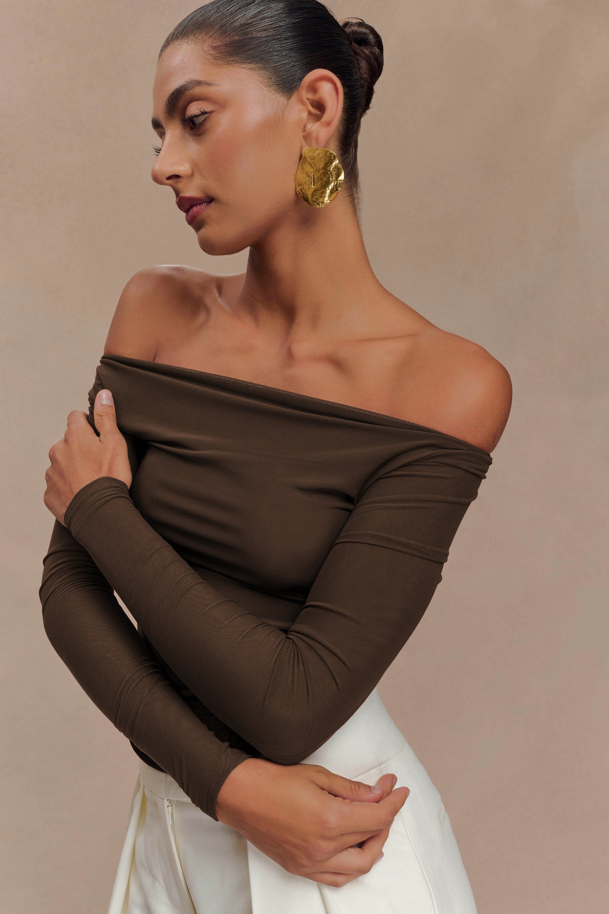 Colette Boat Neck Mesh Top - Dark Chocolate #7