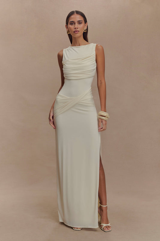 Henley Slinky Drape Maxi Dress - Ivory