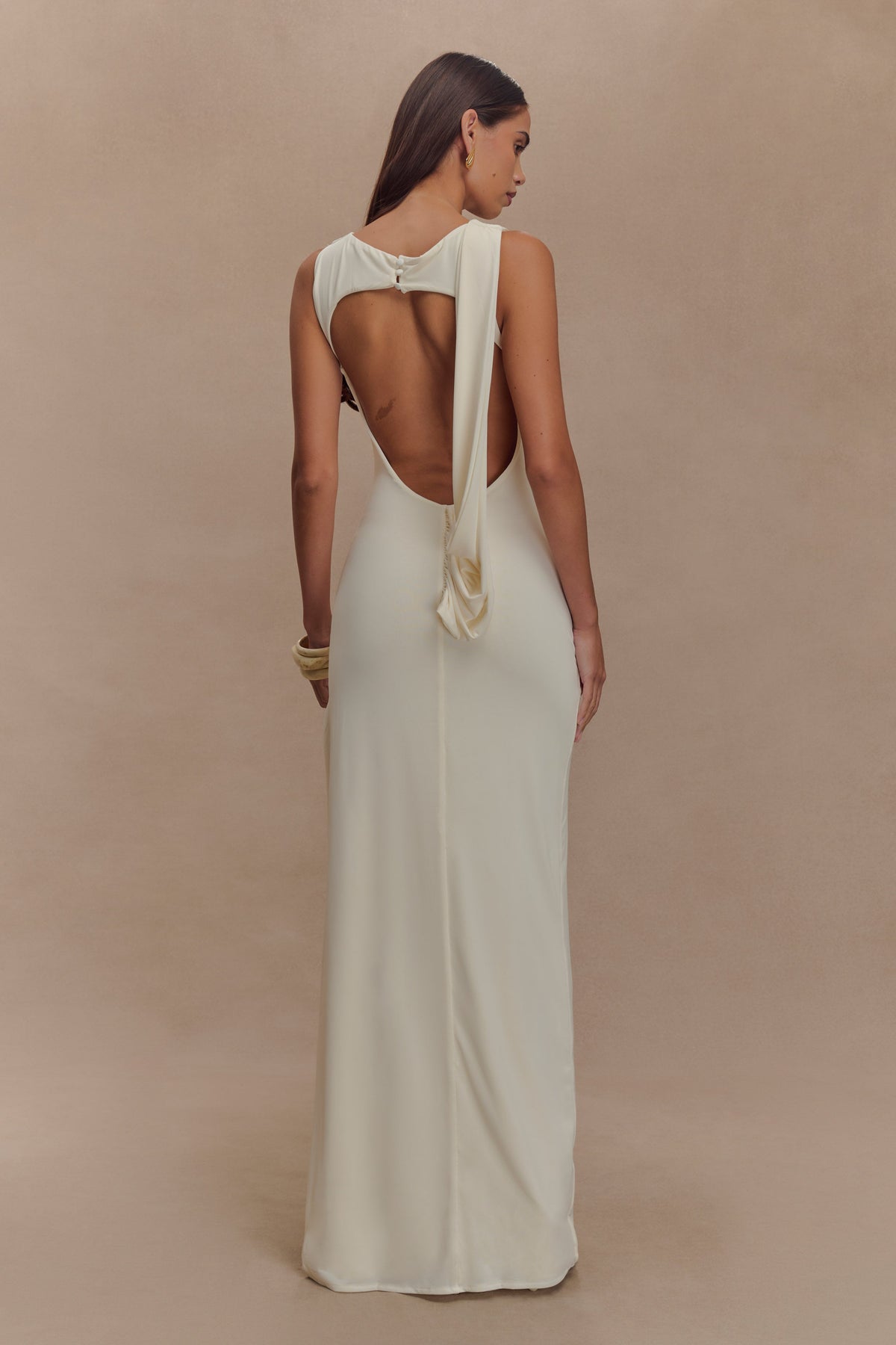 Henley Slinky Drape Maxi Dress - Ivory #2