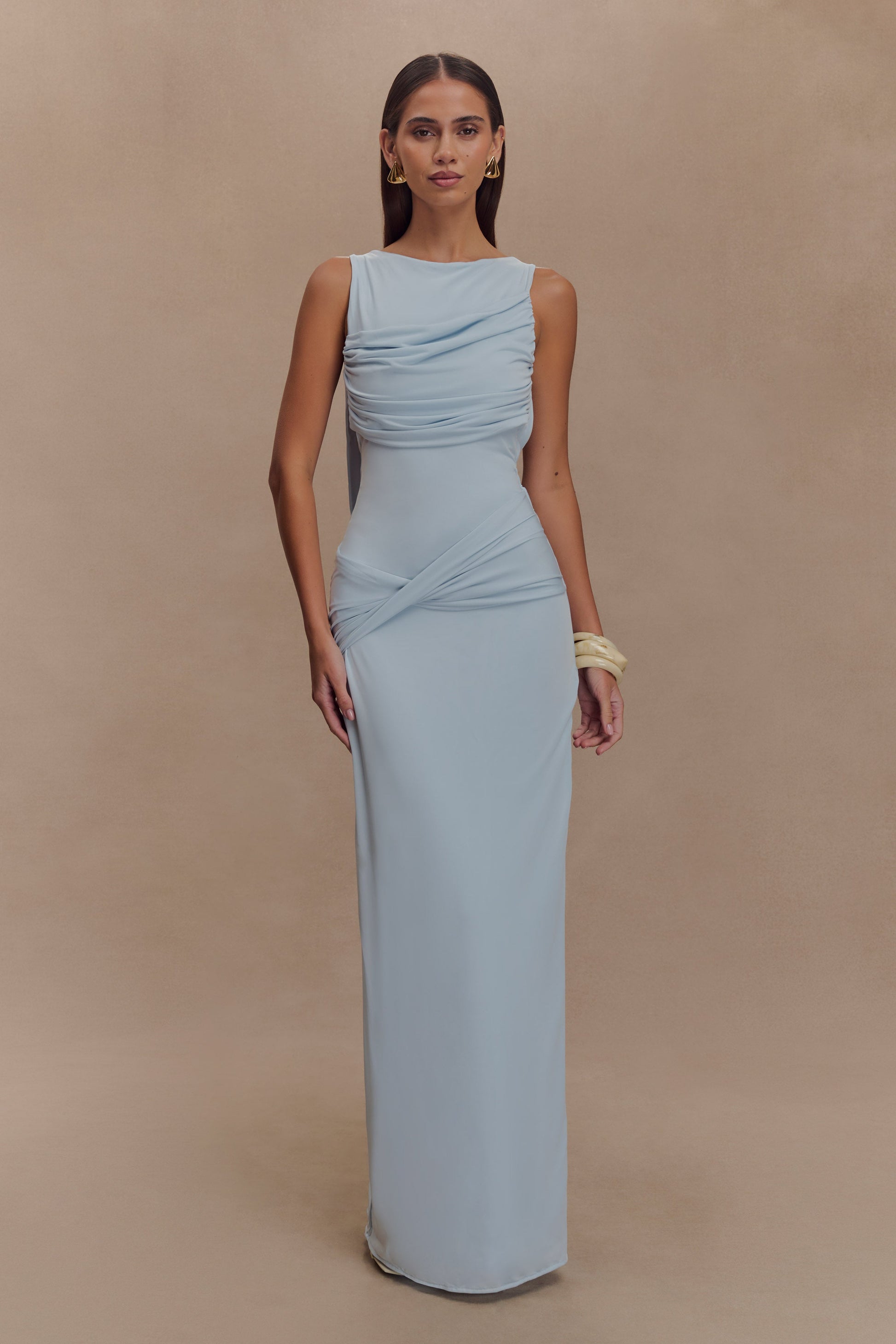 Henley Slinky Drape Maxi Dress - Pale Blue | MESHKI UK Henley Slinky Drape Maxi Dress - Pale Blue | MESHKI UK