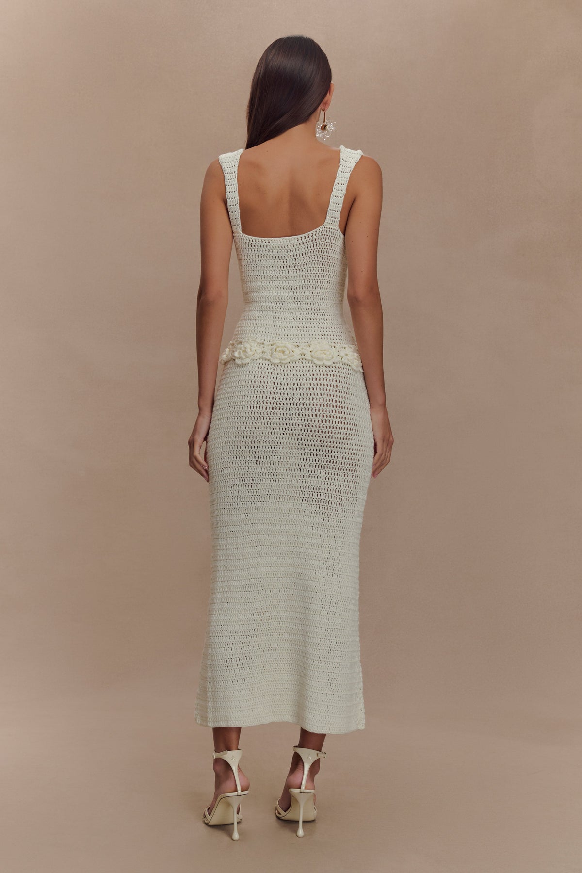 Teagan Floral Hand Crochet Midi Dress - Ivory #2