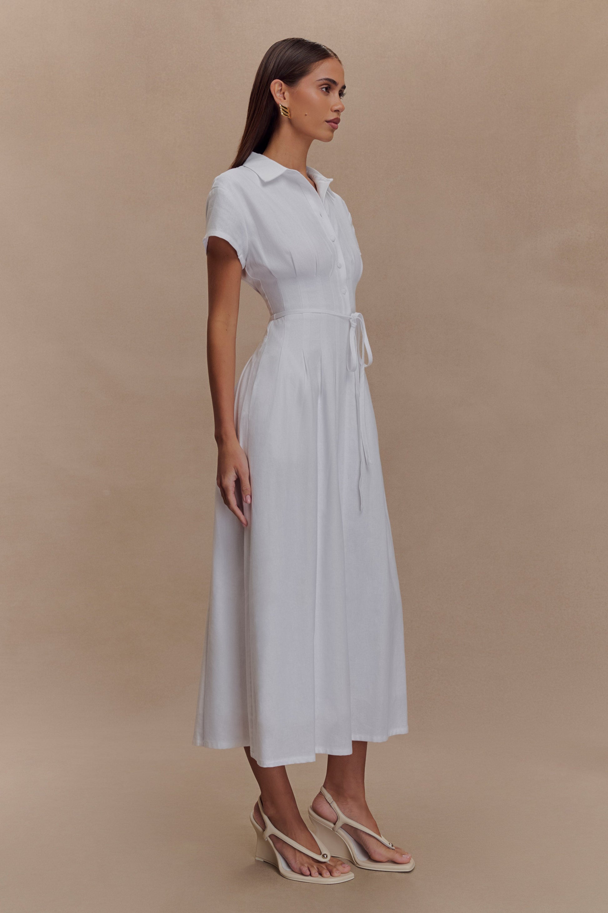 Aysha Buttoned Linen Midi Dress - White #4