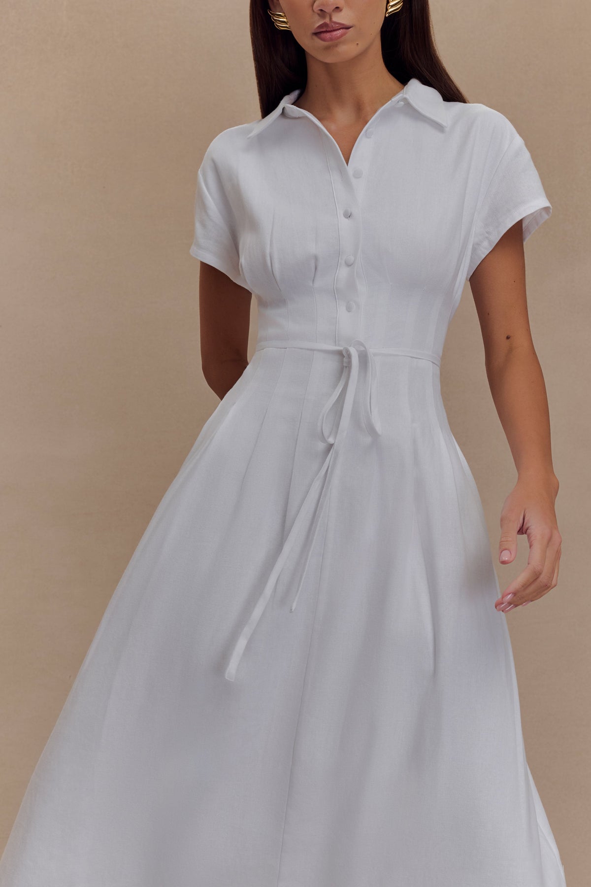 Aysha Buttoned Linen Midi Dress - White #3