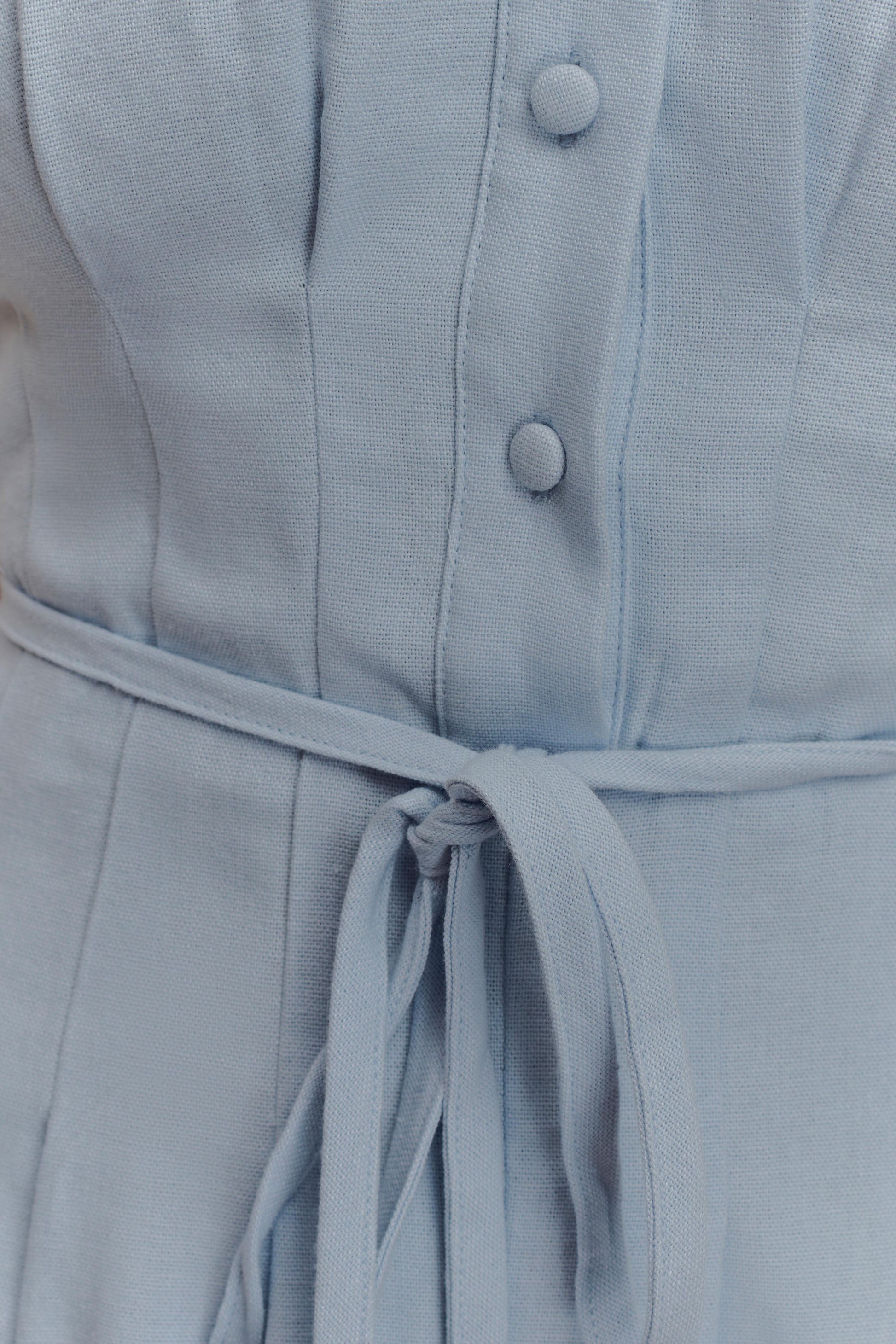 Aysha Buttoned Linen Midi Dress - Cornflower Blue #6
