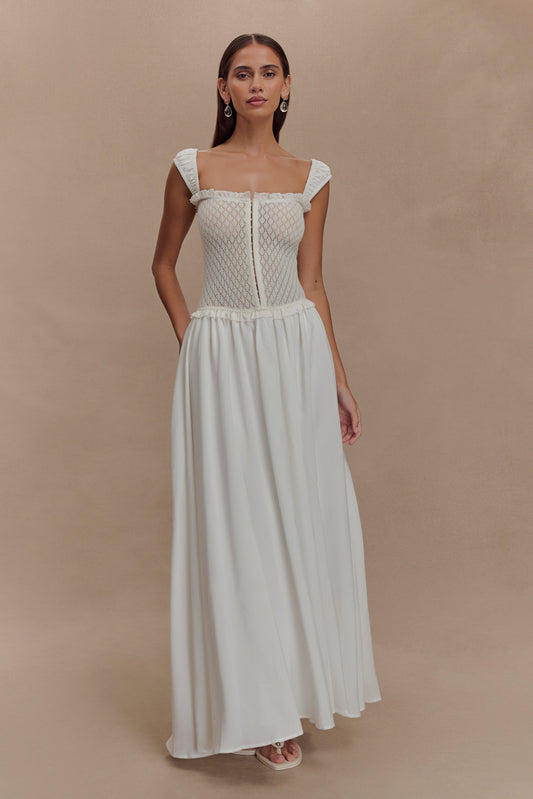 Tahlia Pointelle Knit Midi Dress - White
